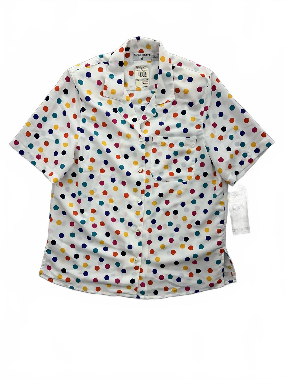 NWT Alfred Dunner Multicolor Polka Dot Button Up Blouse
