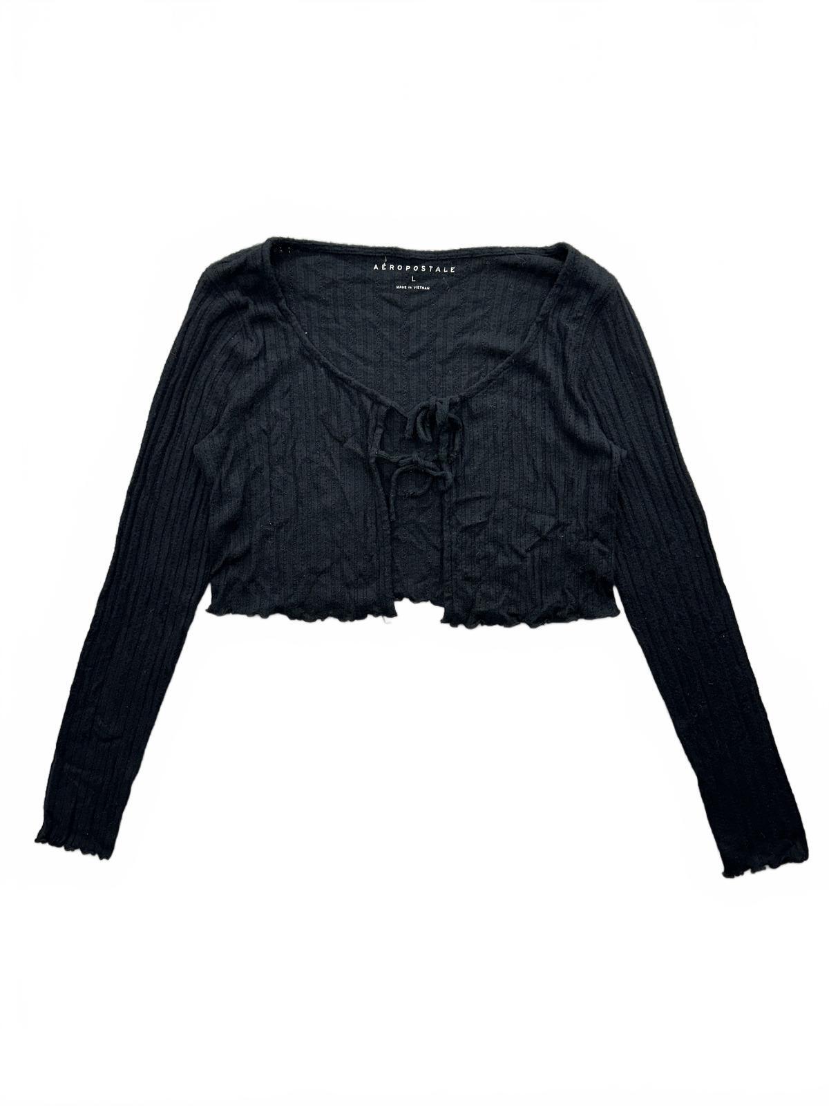 Aéropostale Black Ribbed Tie Front Cropped Cardigan