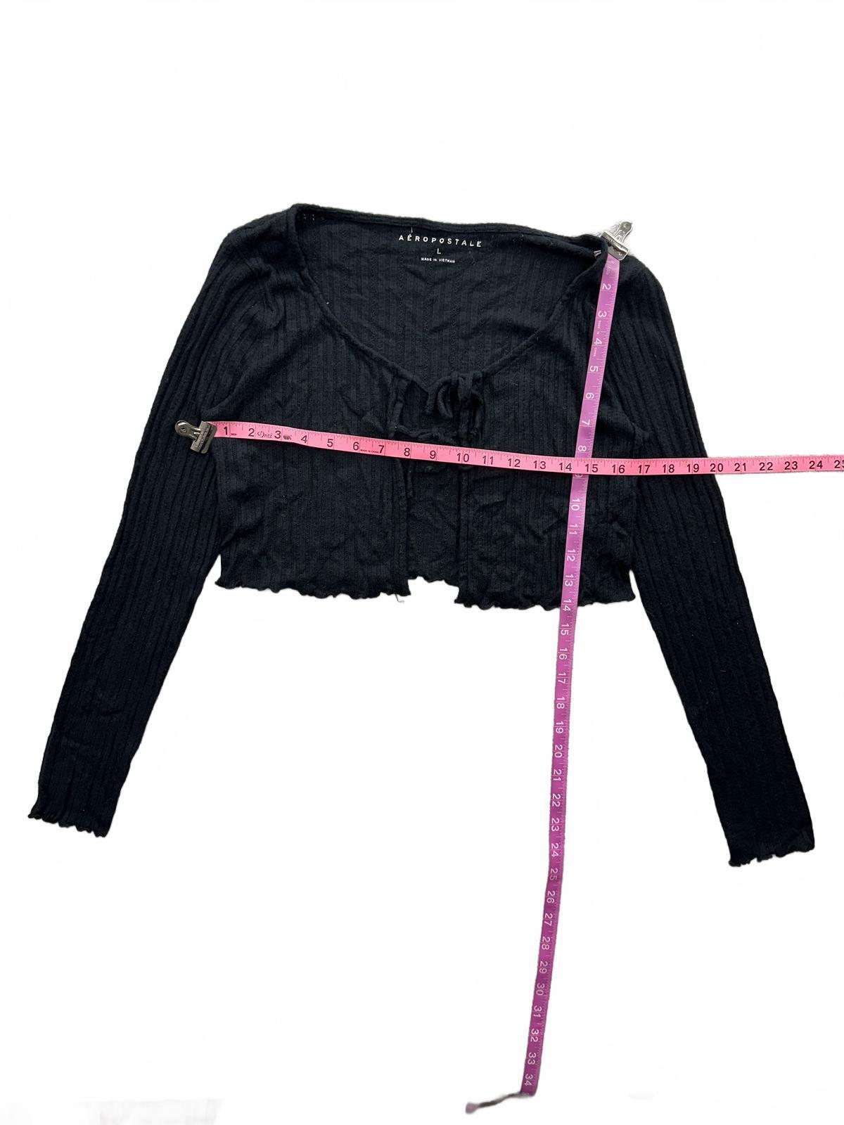 Aéropostale Black Ribbed Tie Front Cropped Cardigan