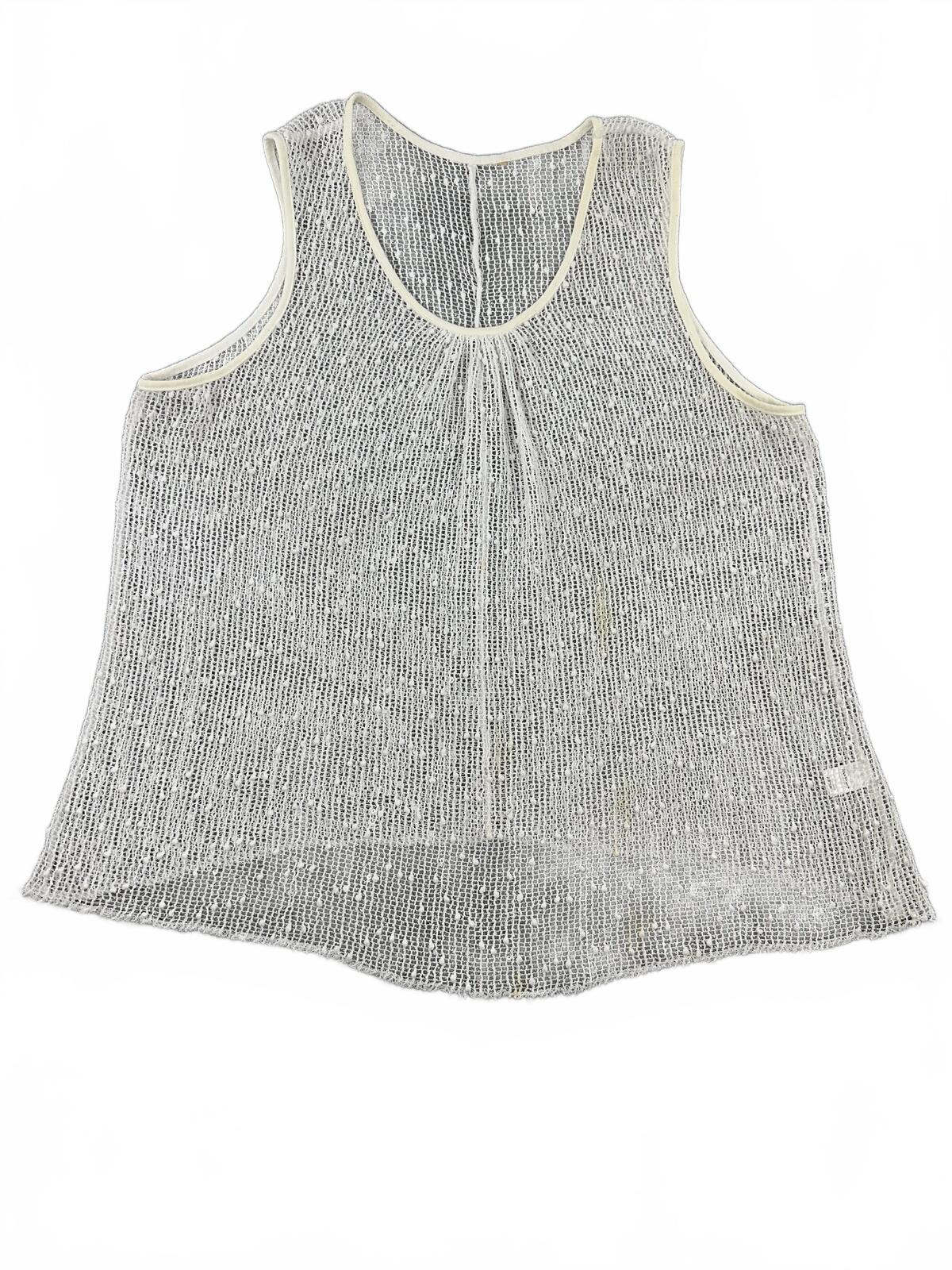 Y2K Fairycore Mesh Tank Top with Silver Sequins Sleeveless White