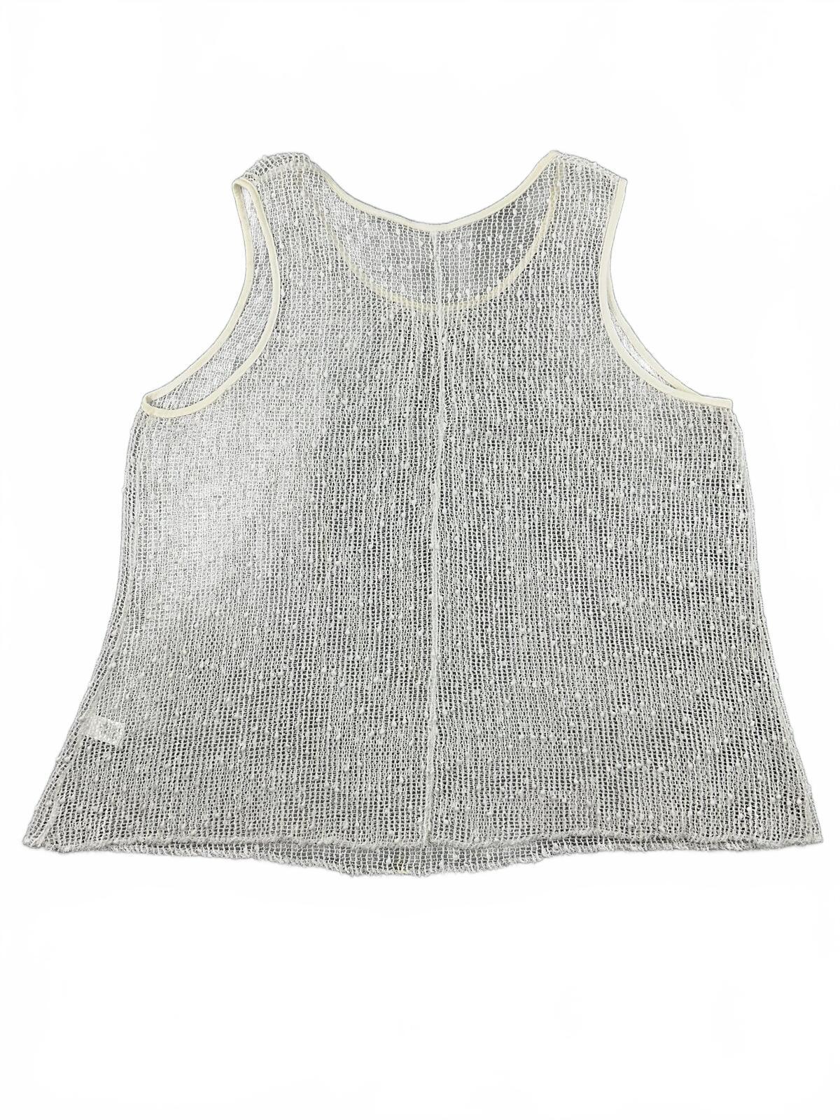 Y2K Fairycore Mesh Tank Top with Silver Sequins Sleeveless White
