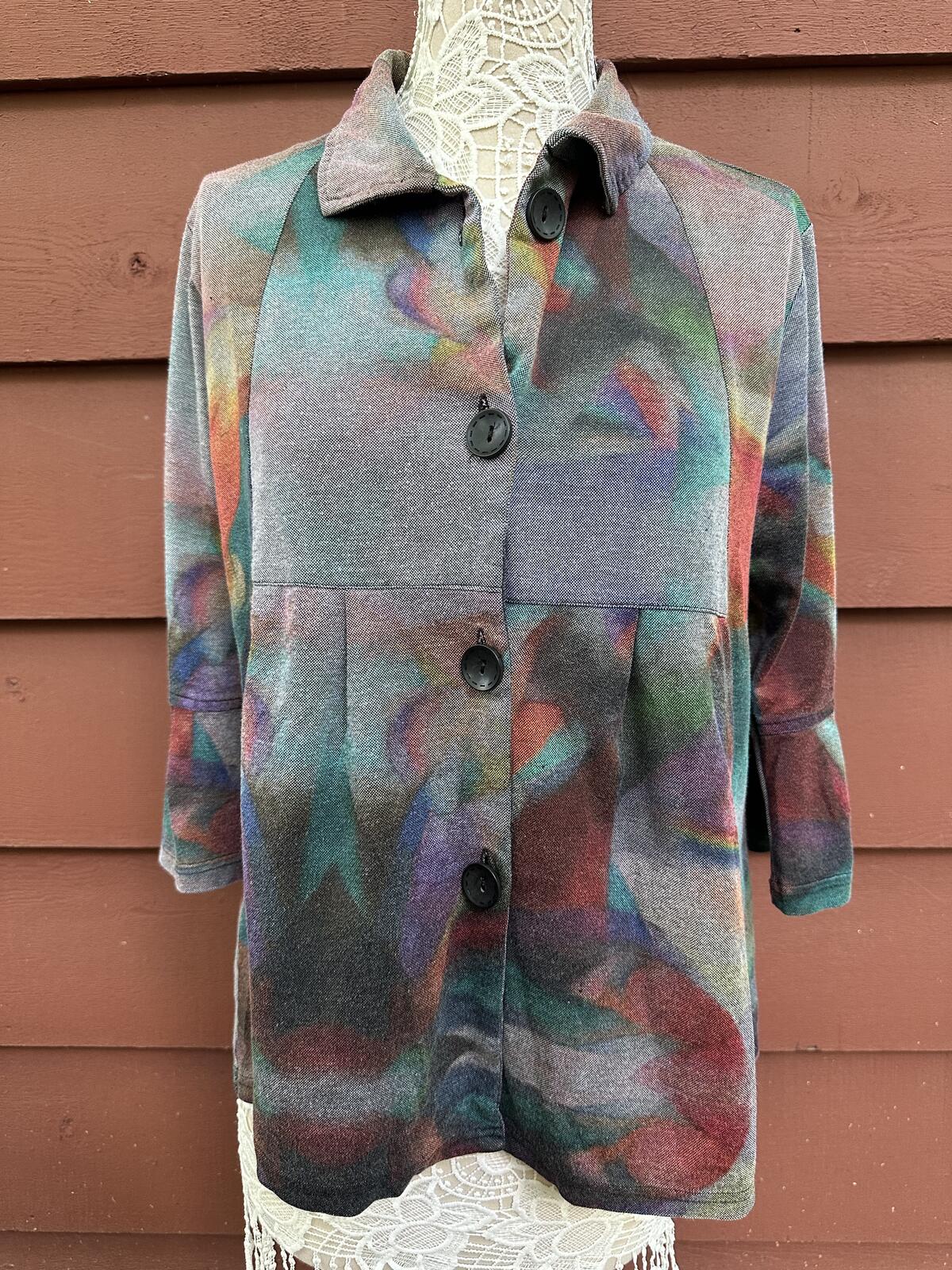 Parsley & Sage Lightweight Abstract Print Button Front Jacket Top