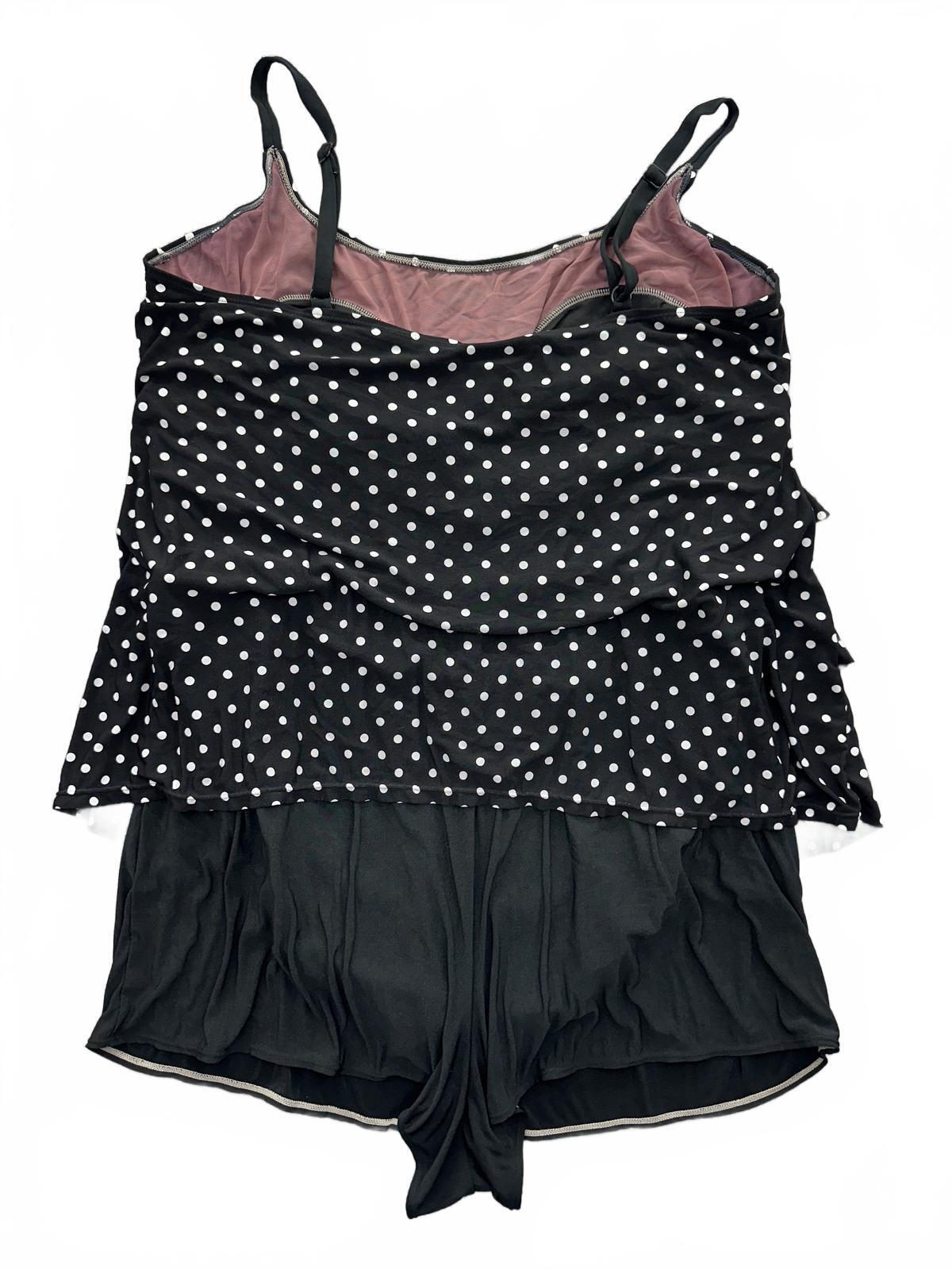 Great Lengths Swim Vintage Inspired Black White Polka Dot One Piece Swimsuit