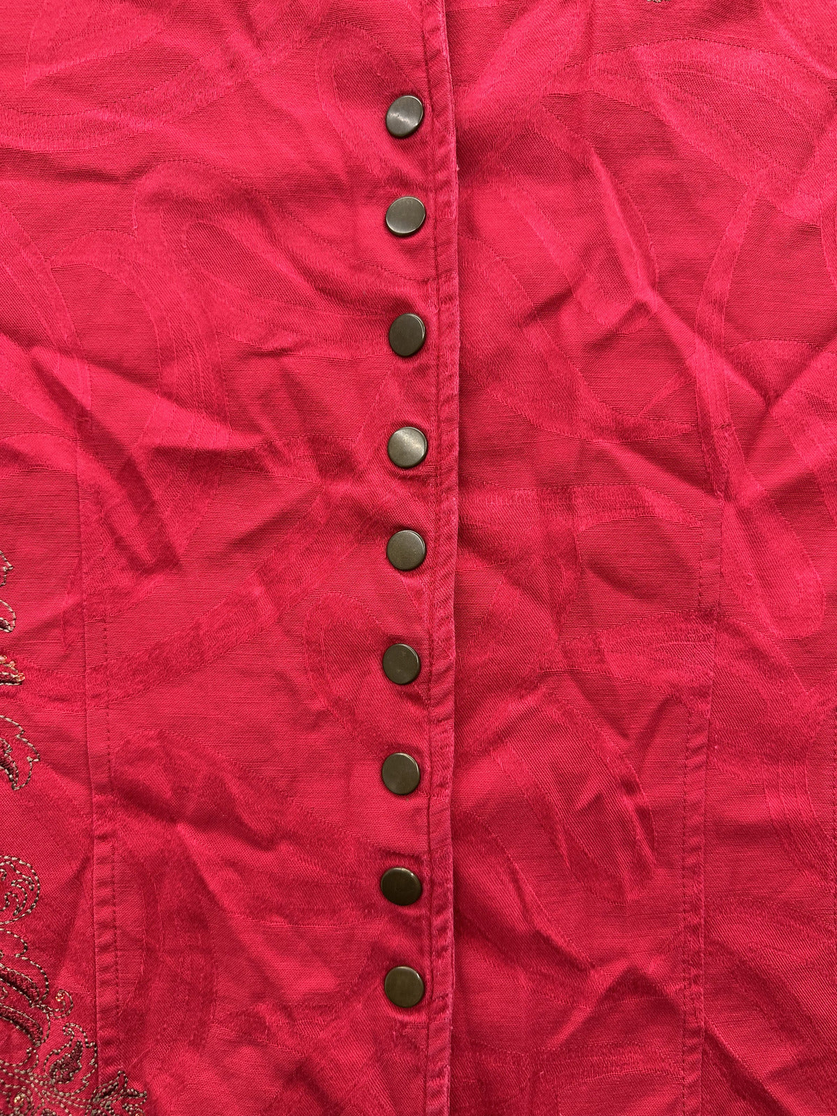 Christopher & Banks Red Embroidered Stretch Button Up Blouse