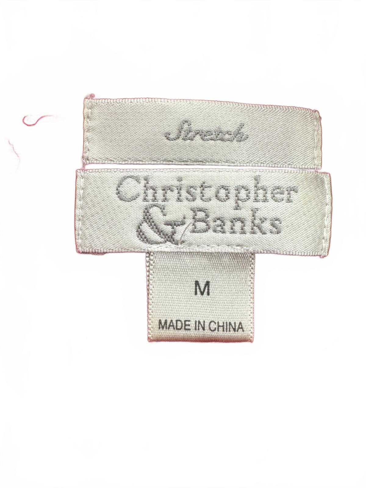 Christopher & Banks Red Embroidered Stretch Button Up Blouse