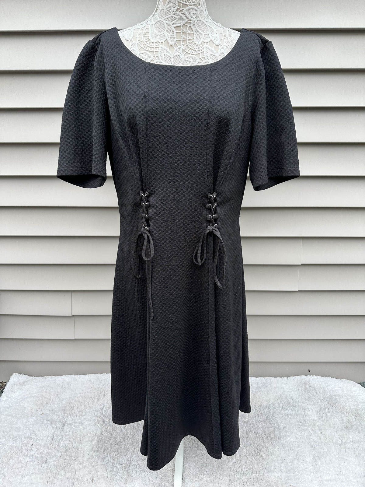 Gabby Skye Black Fit and Flare Dress with Lace Up Detail
