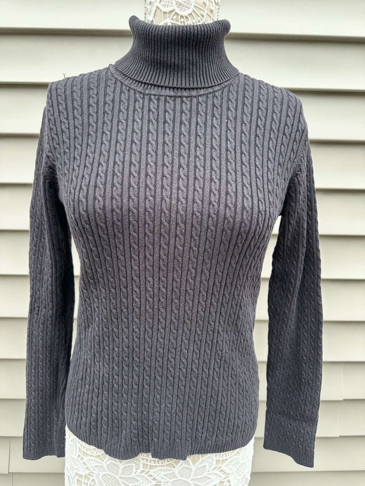 Anne Klein Black Cable Knit Turtleneck Sweater