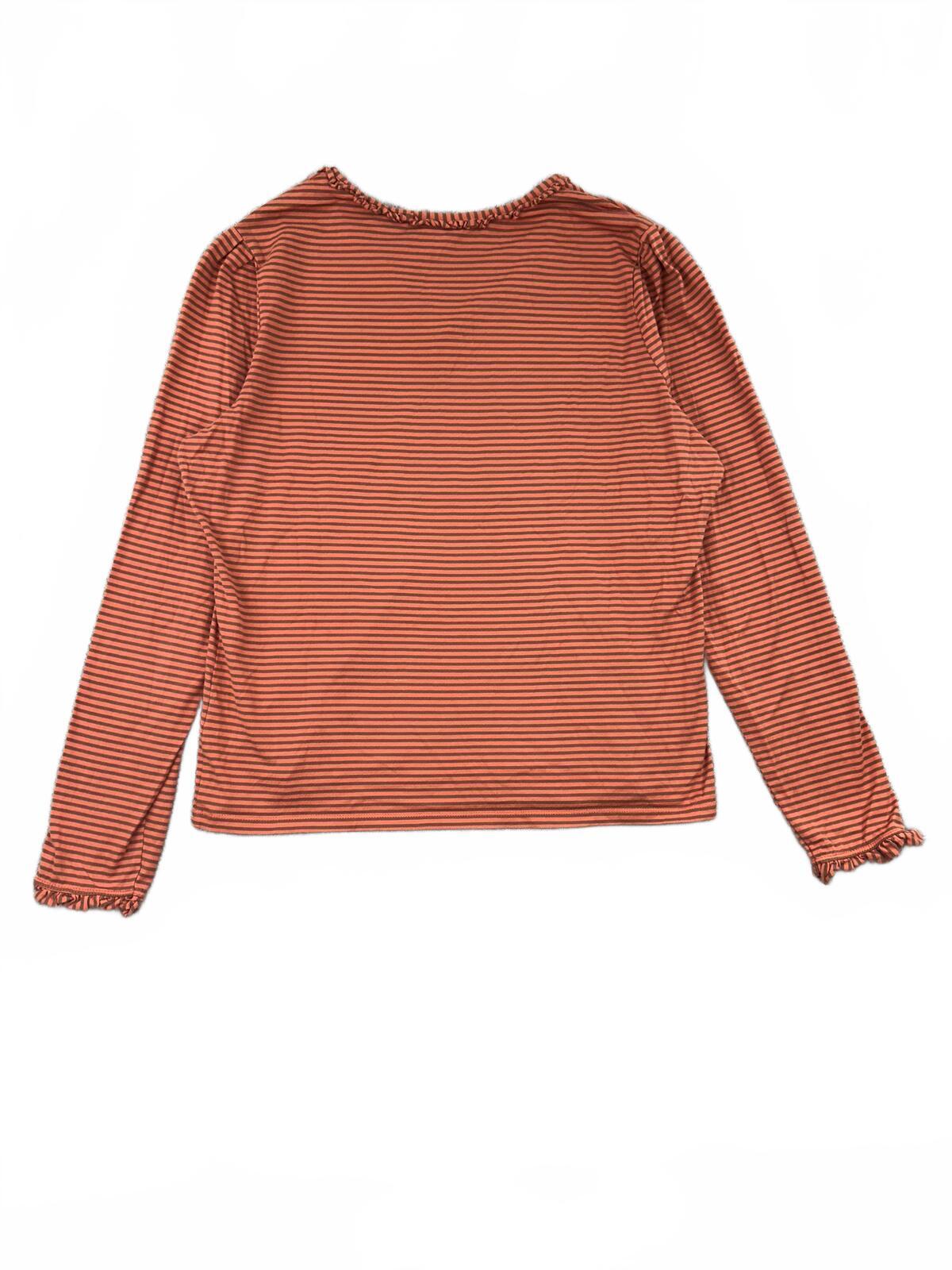 Faconnable Rust Striped V Neck Long Sleeve Cotton Top Retro Y2K Casual