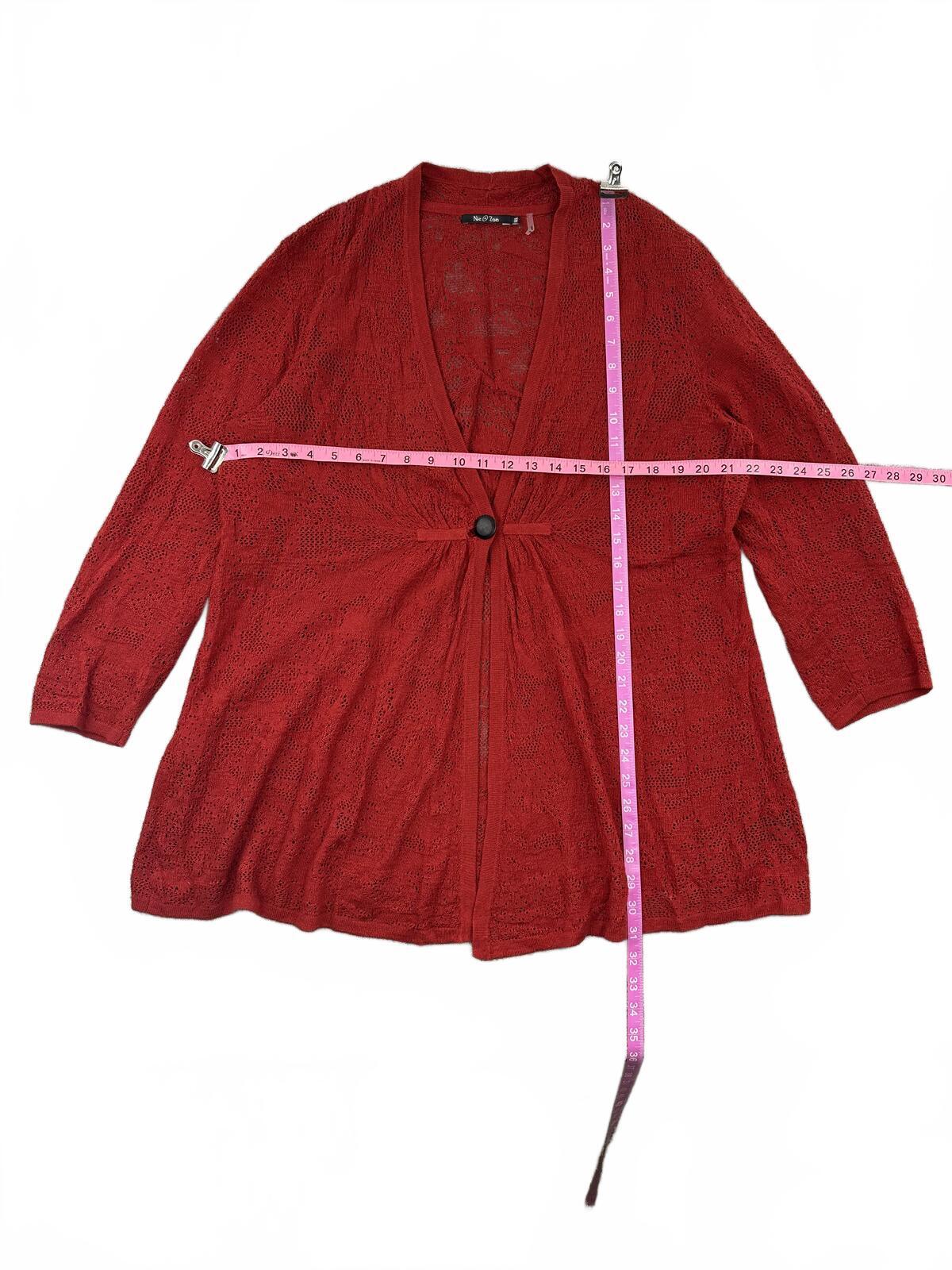 Nic + Zoe Red Open Front Textured Knit Cardigan Boho Lightweight Layering