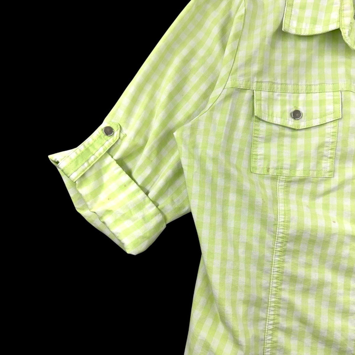 Christopher & Banks Lime Green White Gingham Button Up Shirt