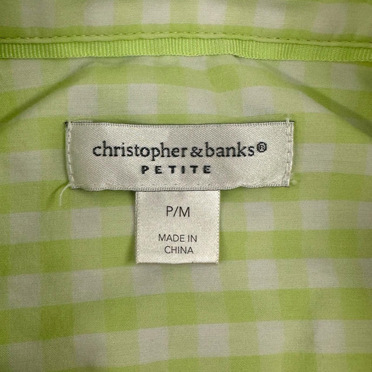 Christopher & Banks Lime Green White Gingham Button Up Shirt