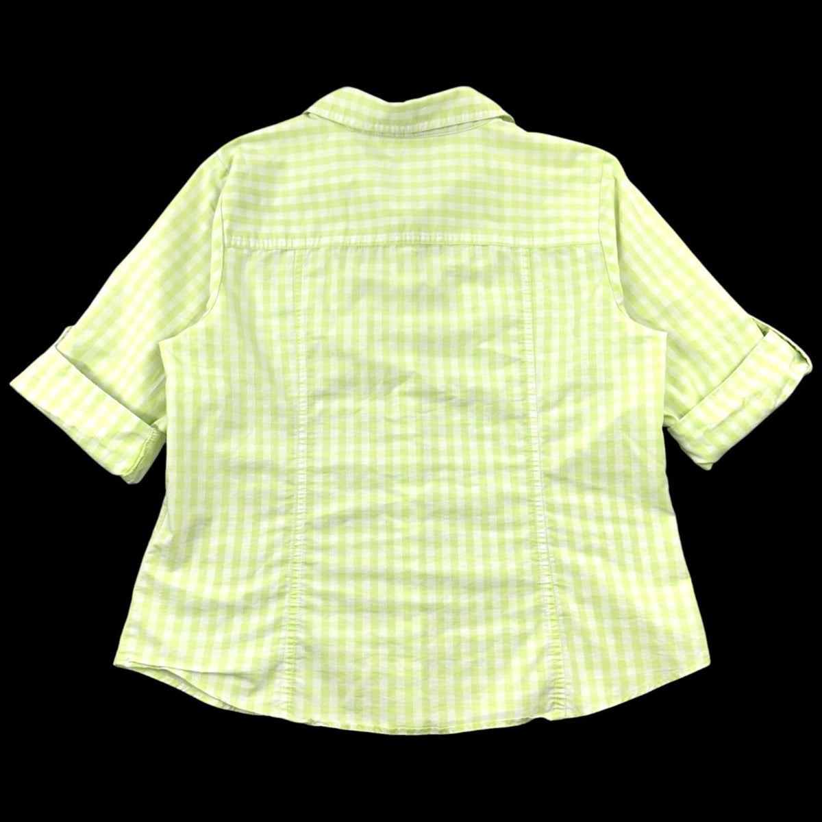Christopher & Banks Lime Green White Gingham Button Up Shirt