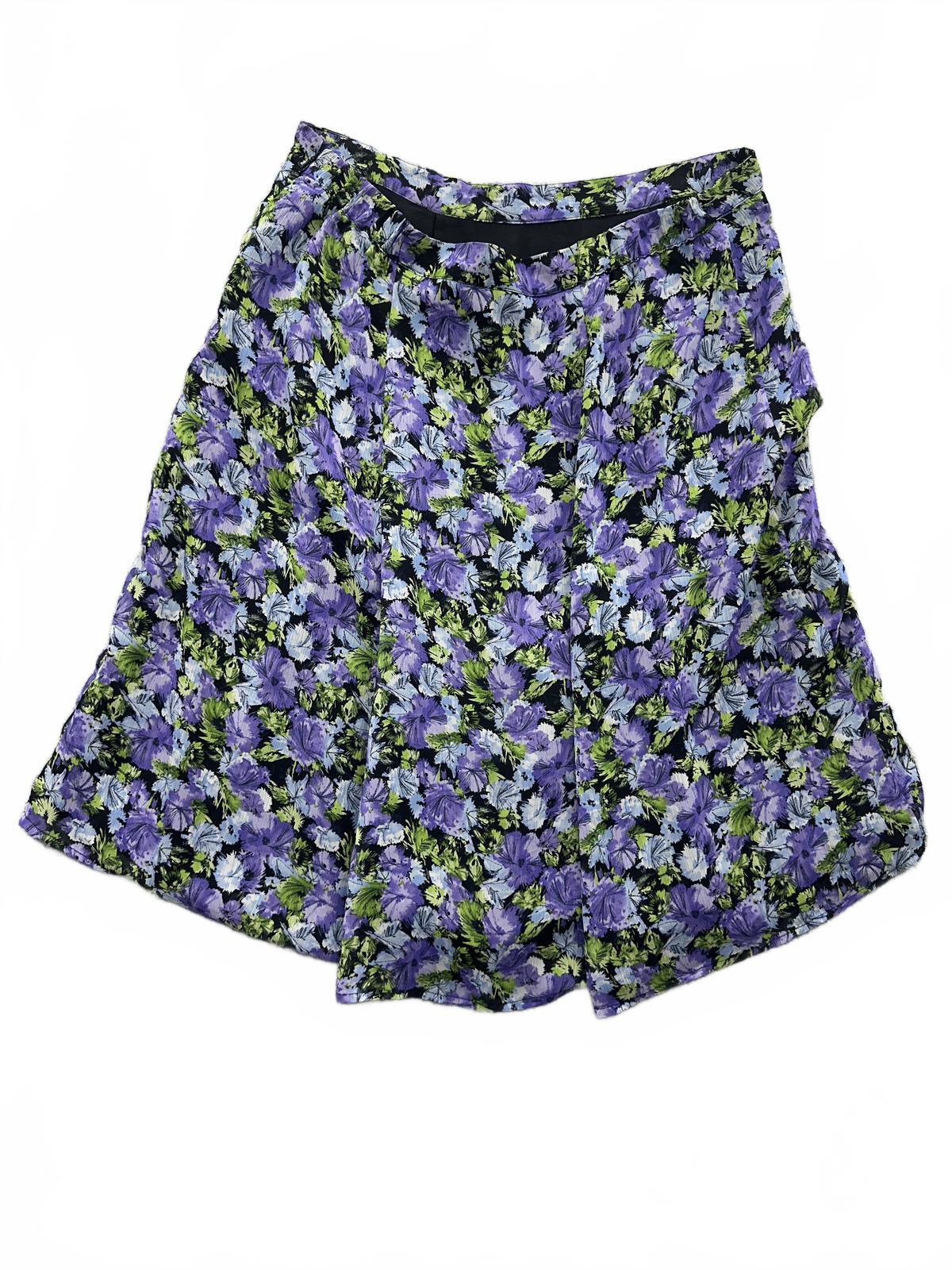 Covington Vintage Inspired Floral Midi Skirt Purple Green A Line
