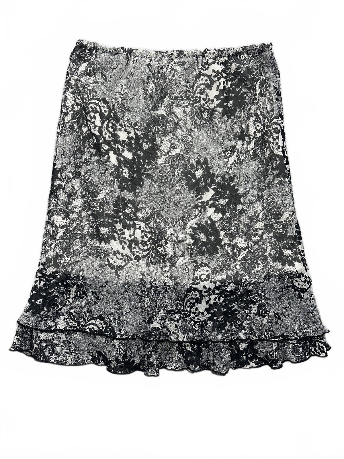 Briggs New York Vintage Black and White Lace Inspired Ruffle Skirt