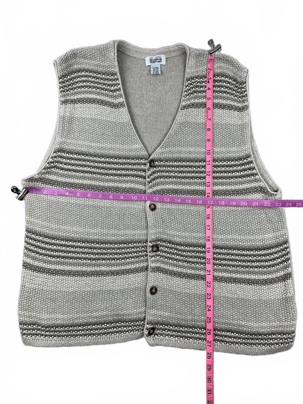 Sostanza Vintage Knit Sweater Vest Gray Taupe Striped Button Front