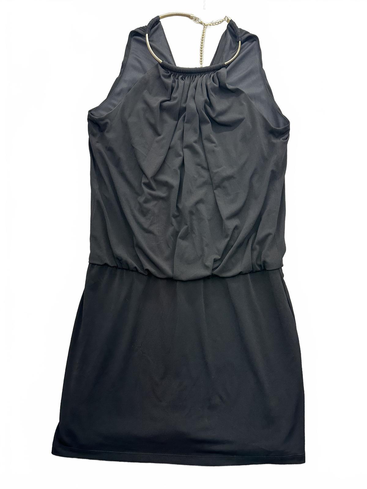 Jessica Simpson Elegant Black Halter Neck Dress with Gold Detail