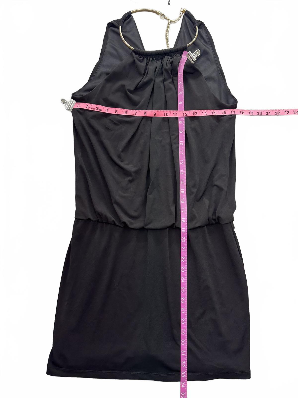 Jessica Simpson Elegant Black Halter Neck Dress with Gold Detail