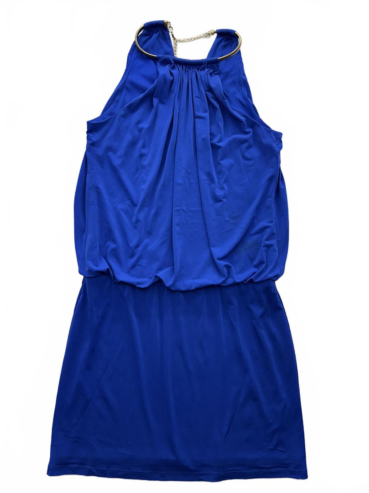 Jessica Simpson Royal Blue Halter Dress with Gold Neck Detail