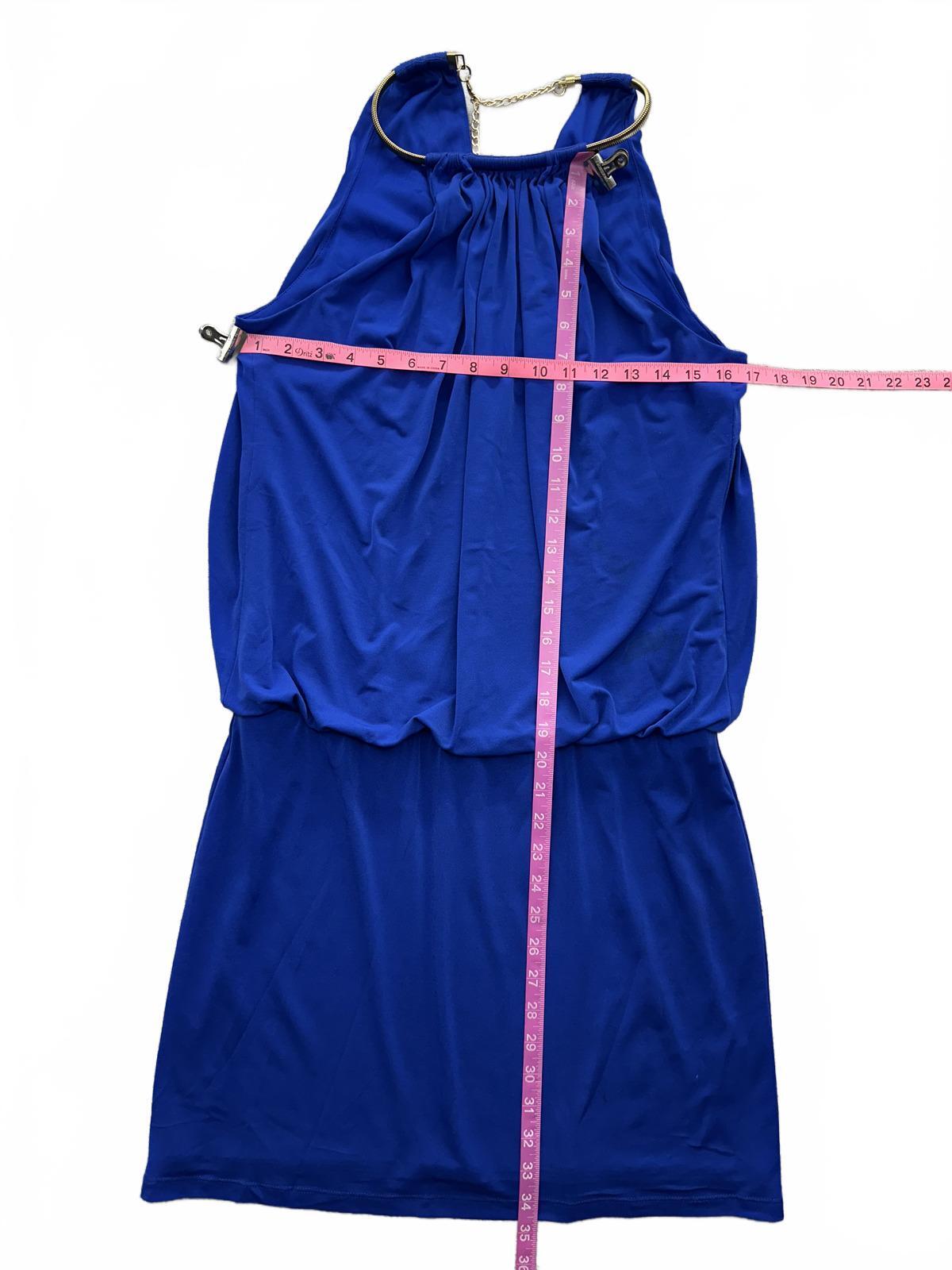 Jessica Simpson Royal Blue Halter Dress with Gold Neck Detail