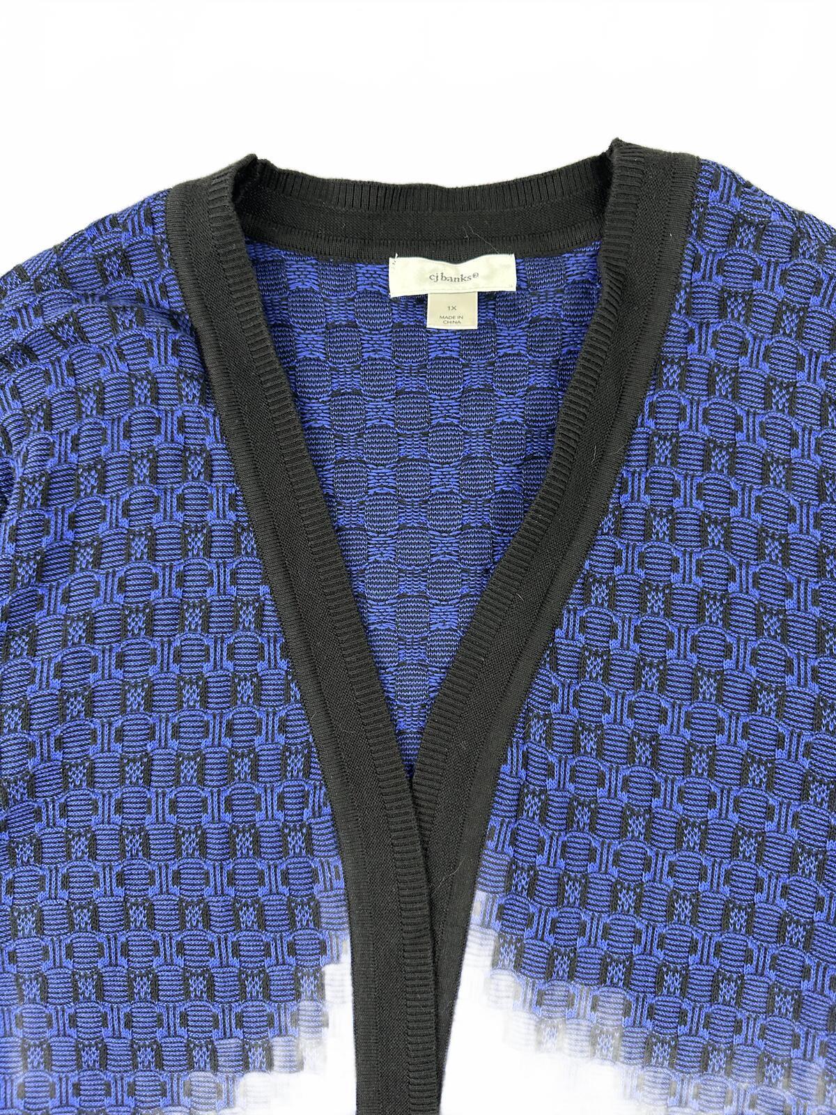 CJ Banks Blue and Black Textured Open Front Cardigan Boho Y2K Vintage