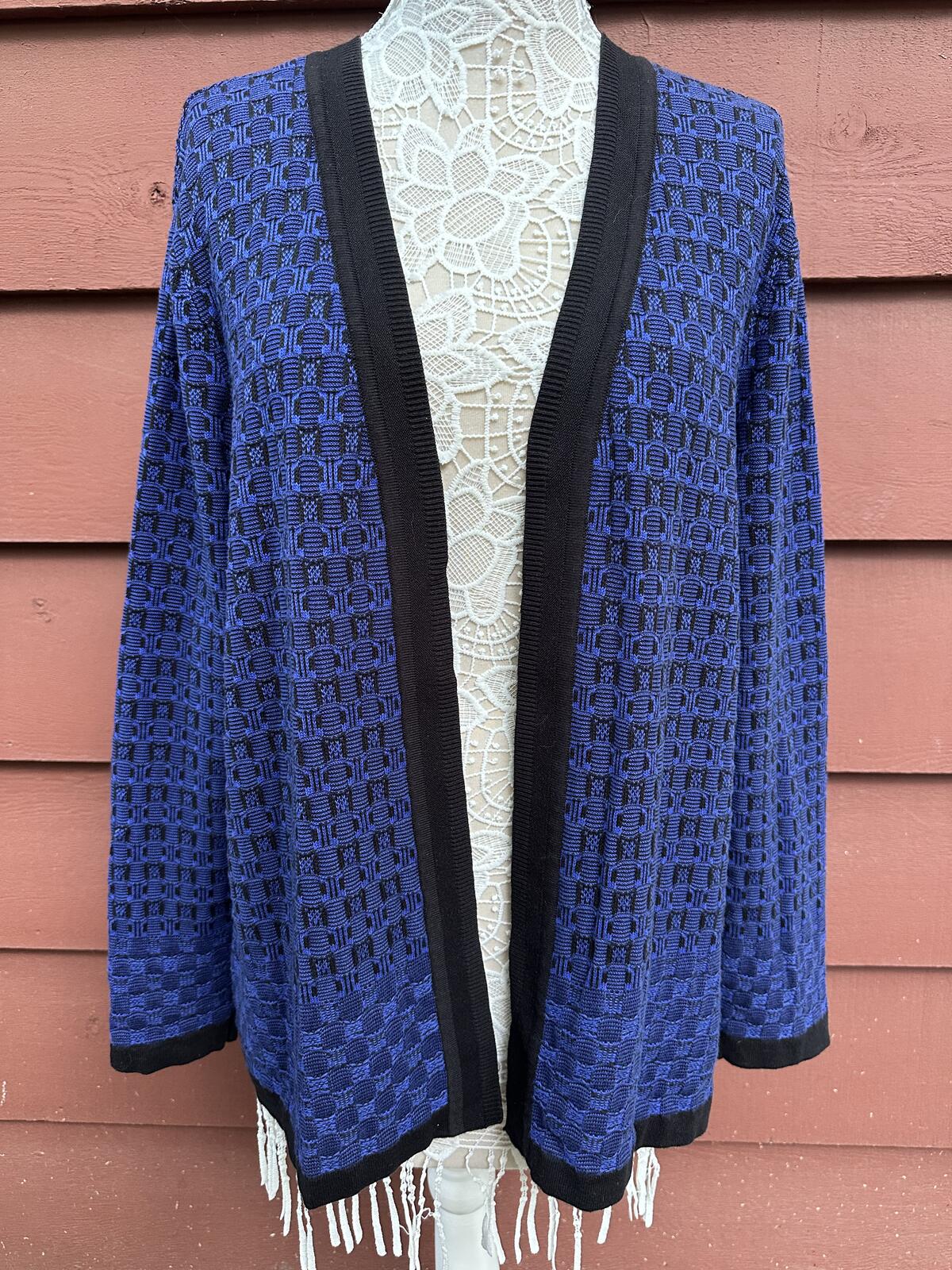 CJ Banks Blue and Black Textured Open Front Cardigan Boho Y2K Vintage