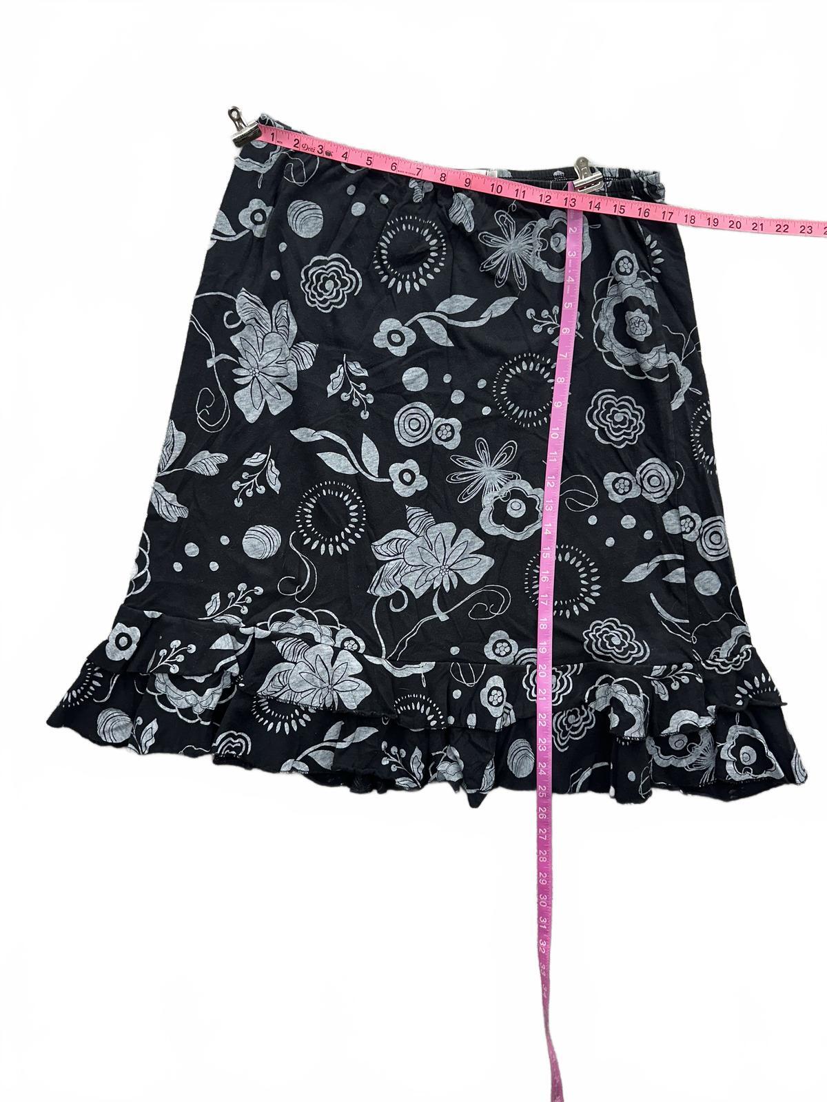 Fresh Produce Vintage Floral Ruffle Hem Black White Tiered Skirt