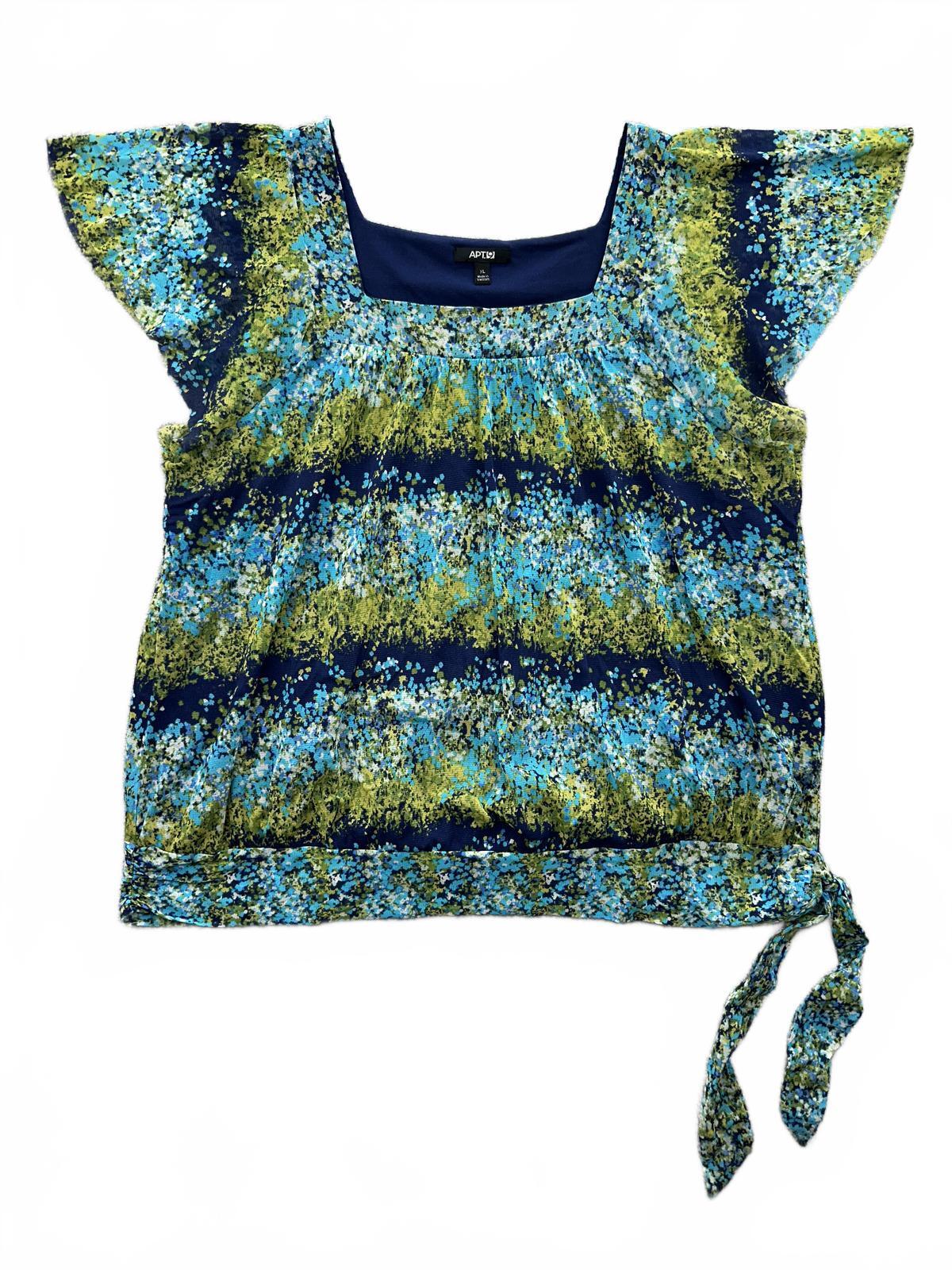 Apt 9 Blue Square Neck Tie Side Blouse with Flutter Sleeves