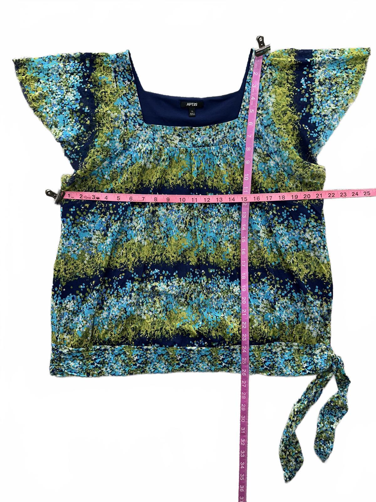 Apt 9 Blue Square Neck Tie Side Blouse with Flutter Sleeves