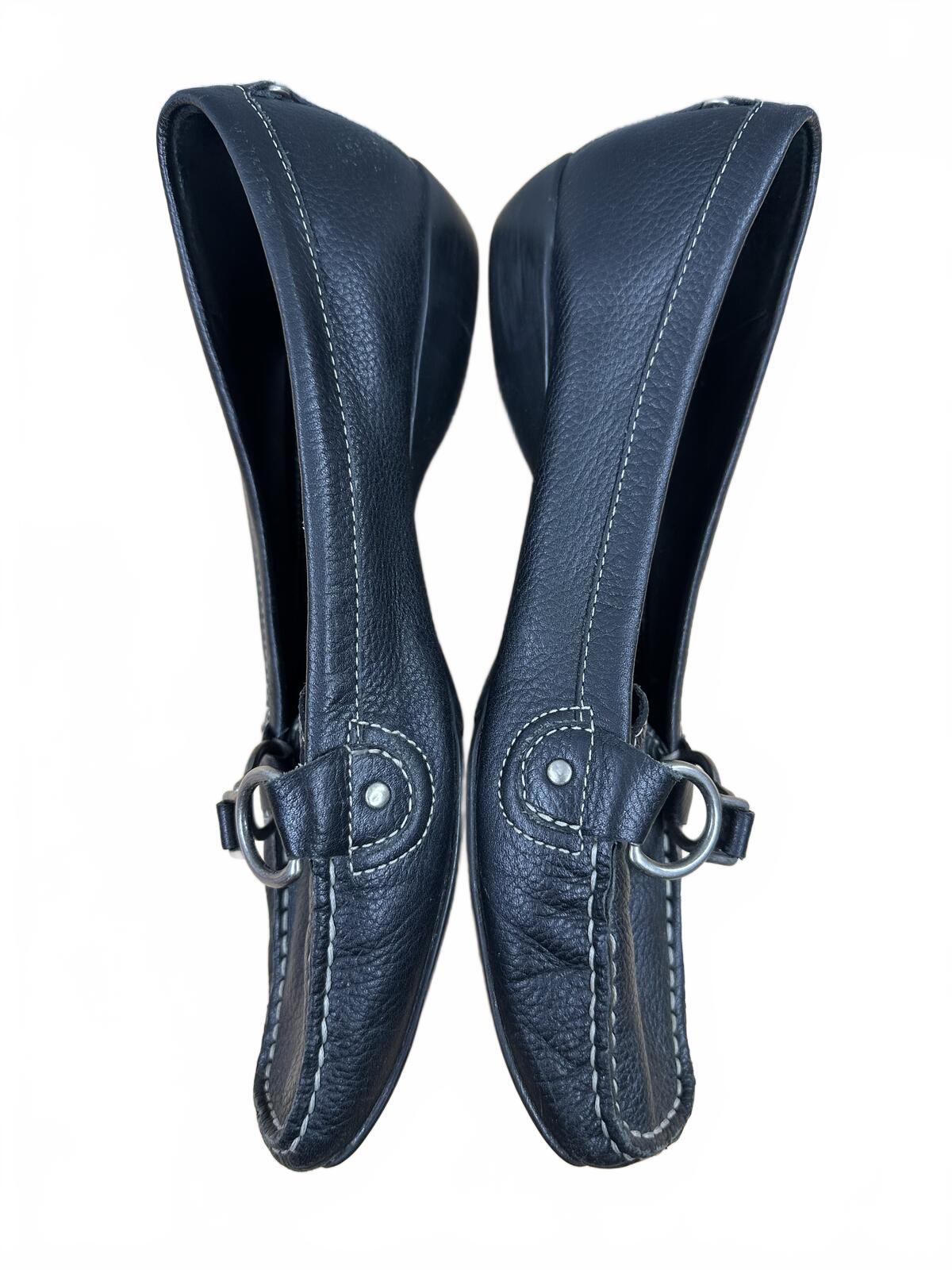 Nickles Black Leather Loafers with Silver Bit Detail Classic Y2K Preppy Slip
