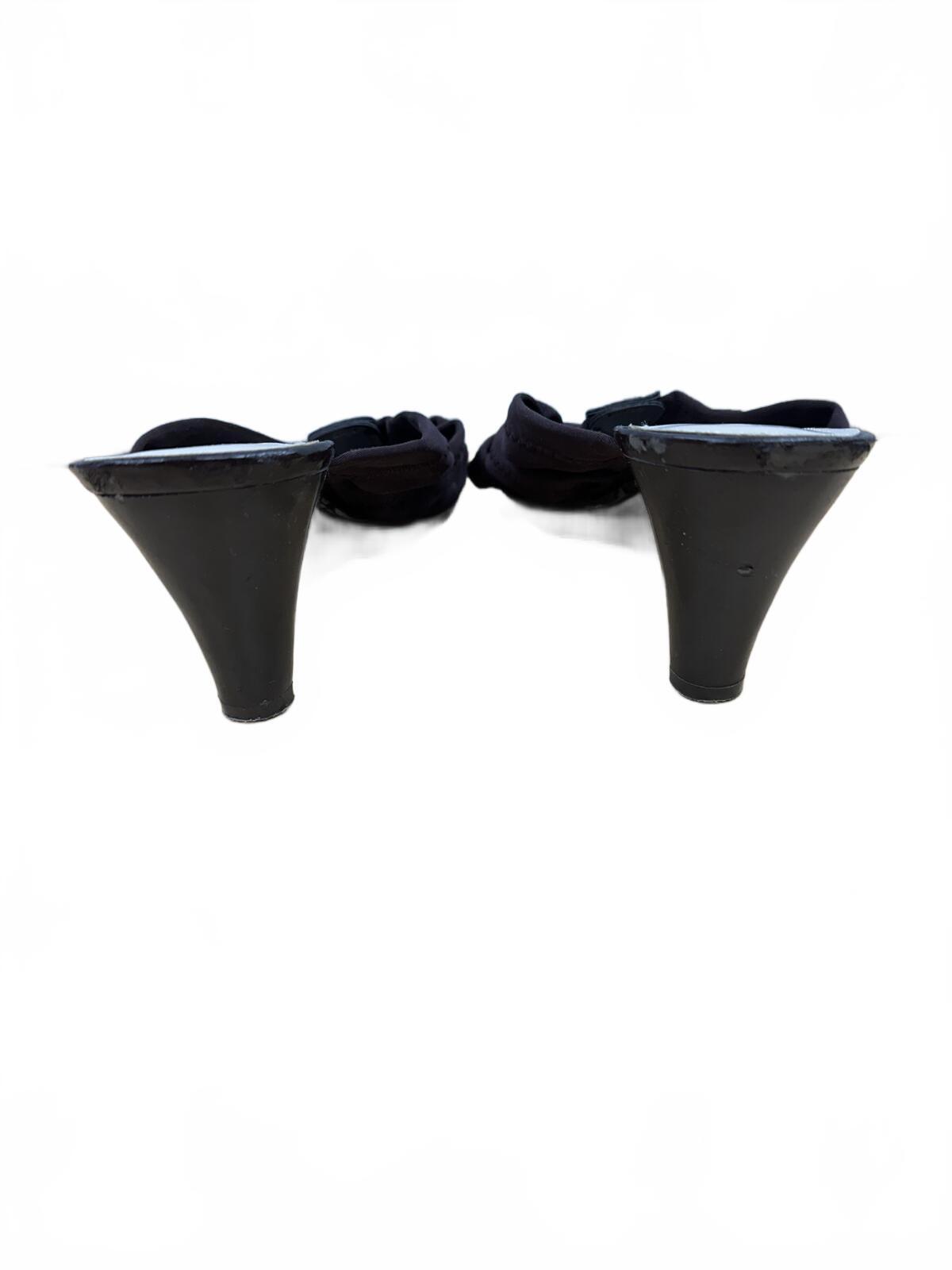 East 5th Black Ruched Mule Heeled Sandals Y2K Party Glam Open Toe Kitten Heel