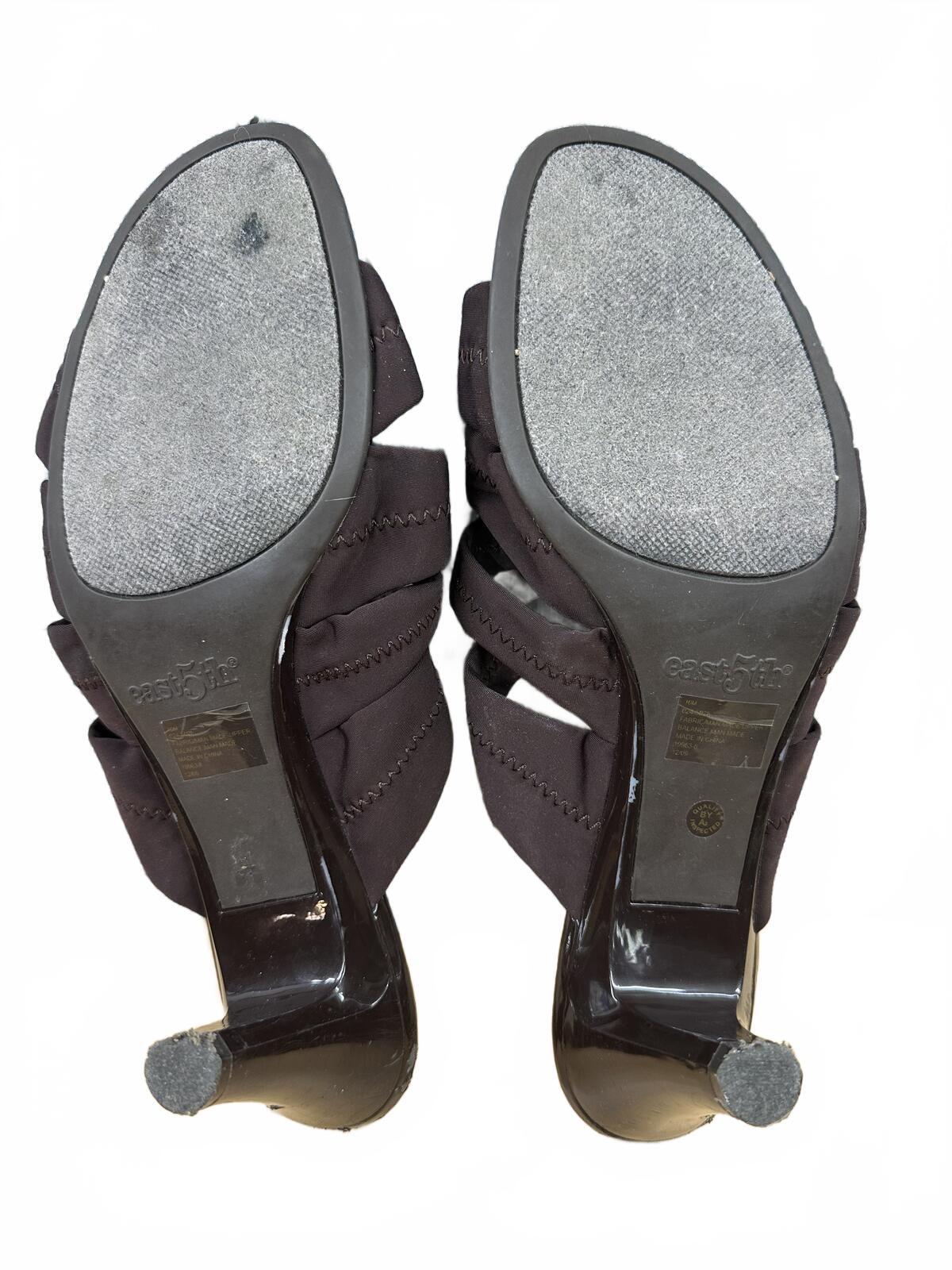 East 5th Black Ruched Mule Heeled Sandals Y2K Party Glam Open Toe Kitten Heel