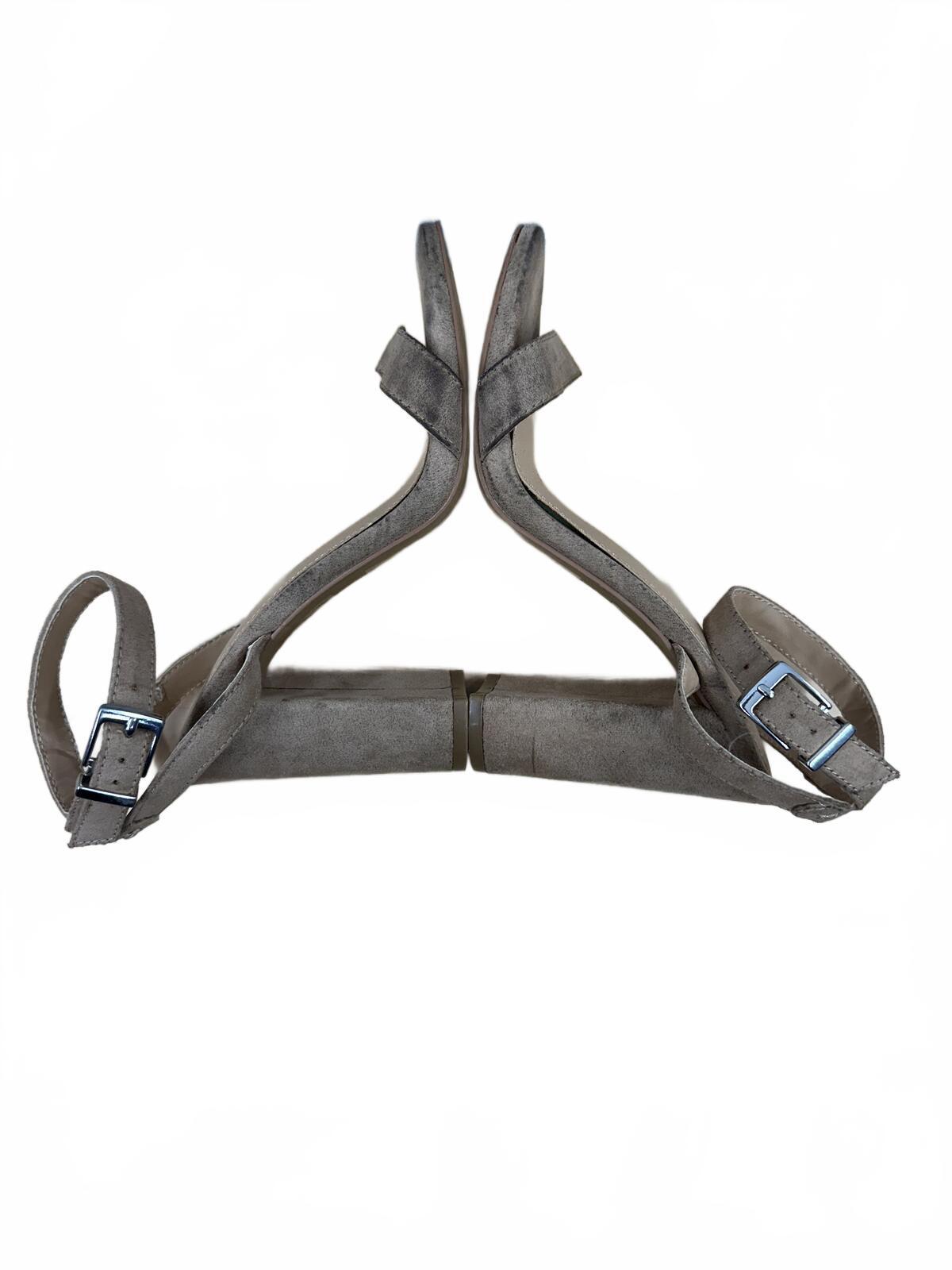 Express Suede Ankle Strap Block Heel Sandals in Neutral Gray Brown