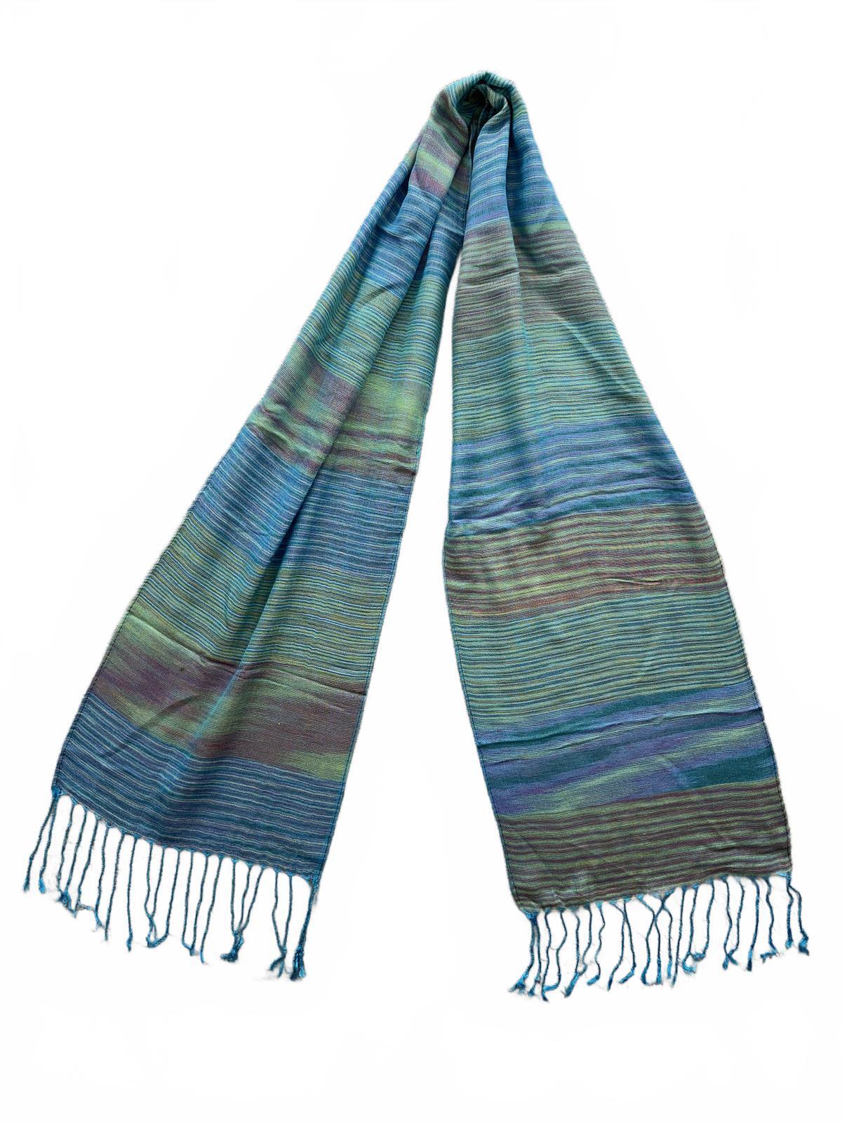 Boho Chic Multicolor Striped Scarf with Fringe Tassels