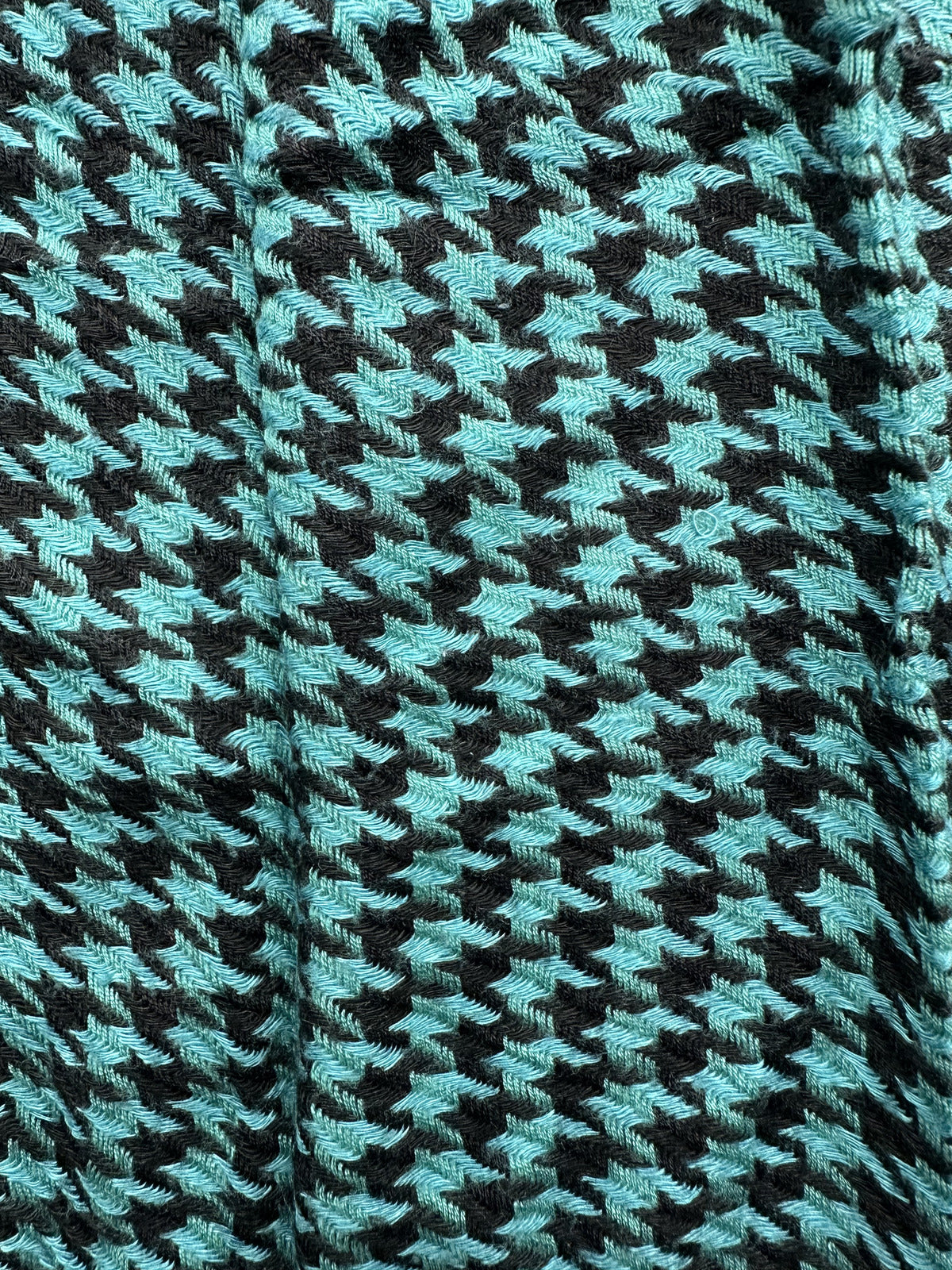 Blue and Black Houndstooth Scarf Wrap Classic Lightweight Boho Fringe