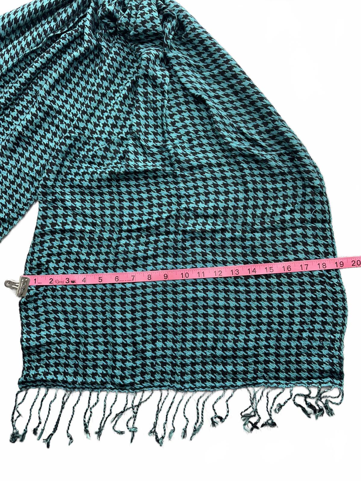 Blue and Black Houndstooth Scarf Wrap Classic Lightweight Boho Fringe