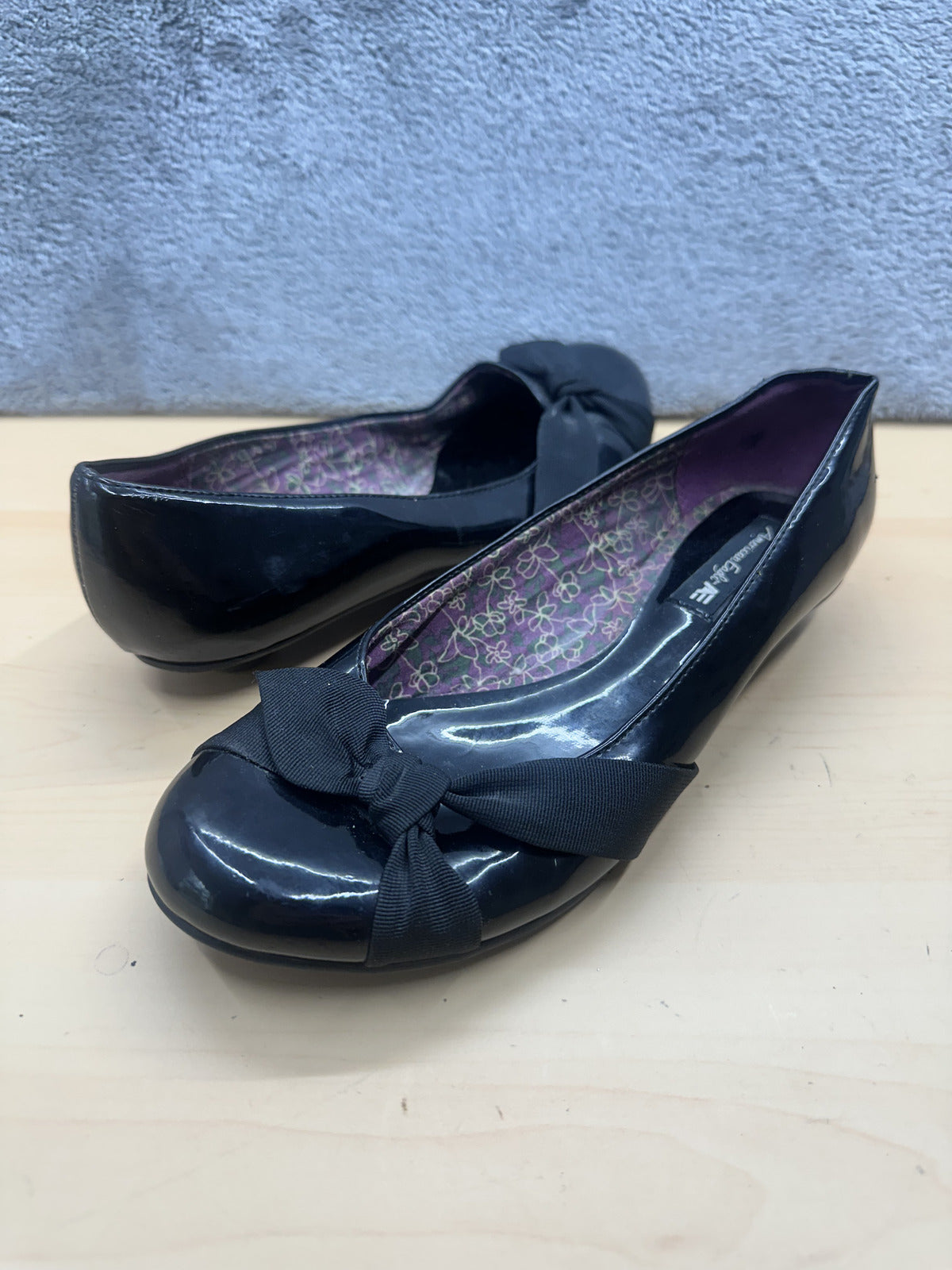 American Eagle Black Patent Flats with Bow Detail