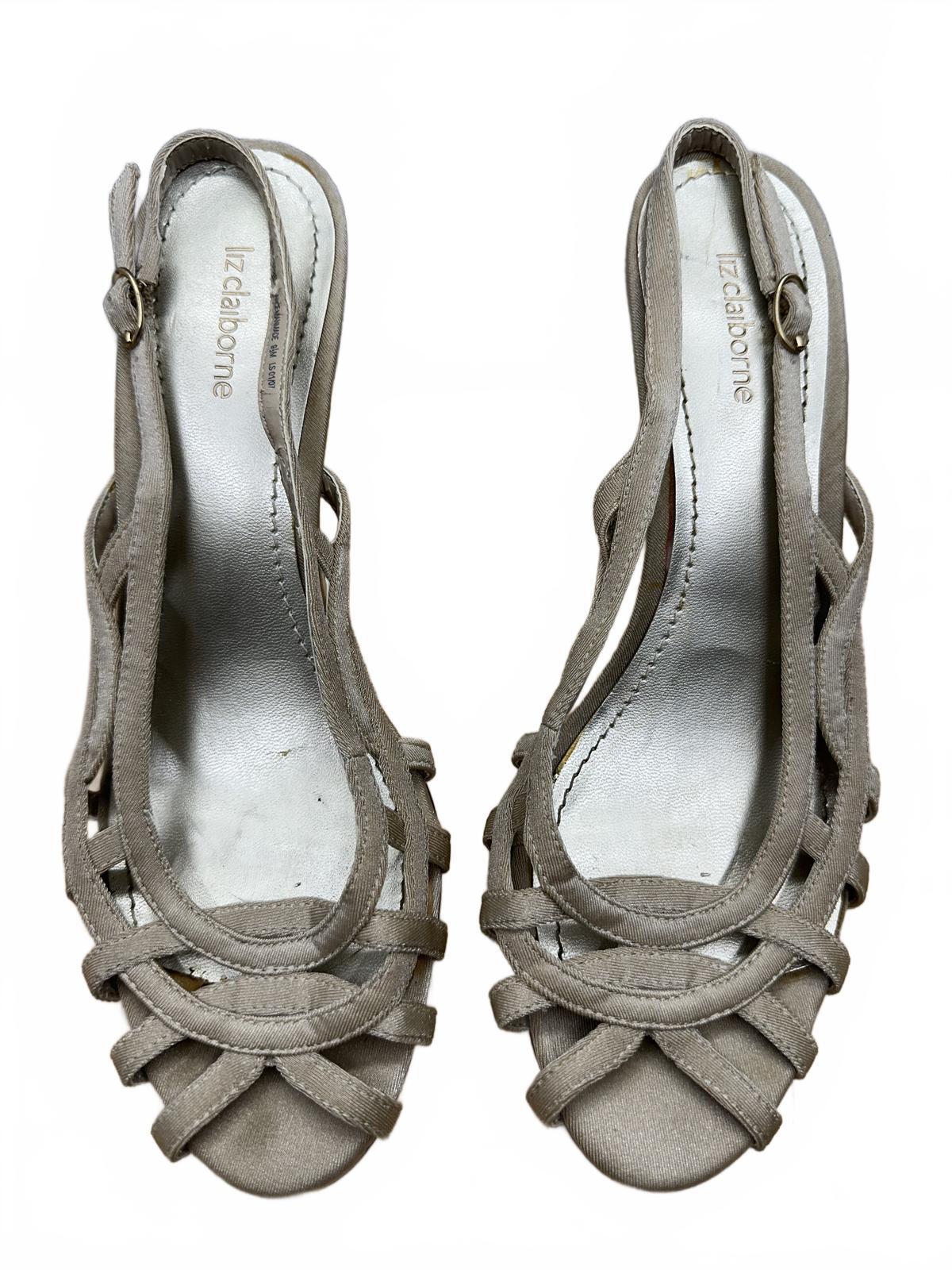 Liz Claiborne Beige Suede Slingback Heels Classic Strappy Mid Heel Sandal