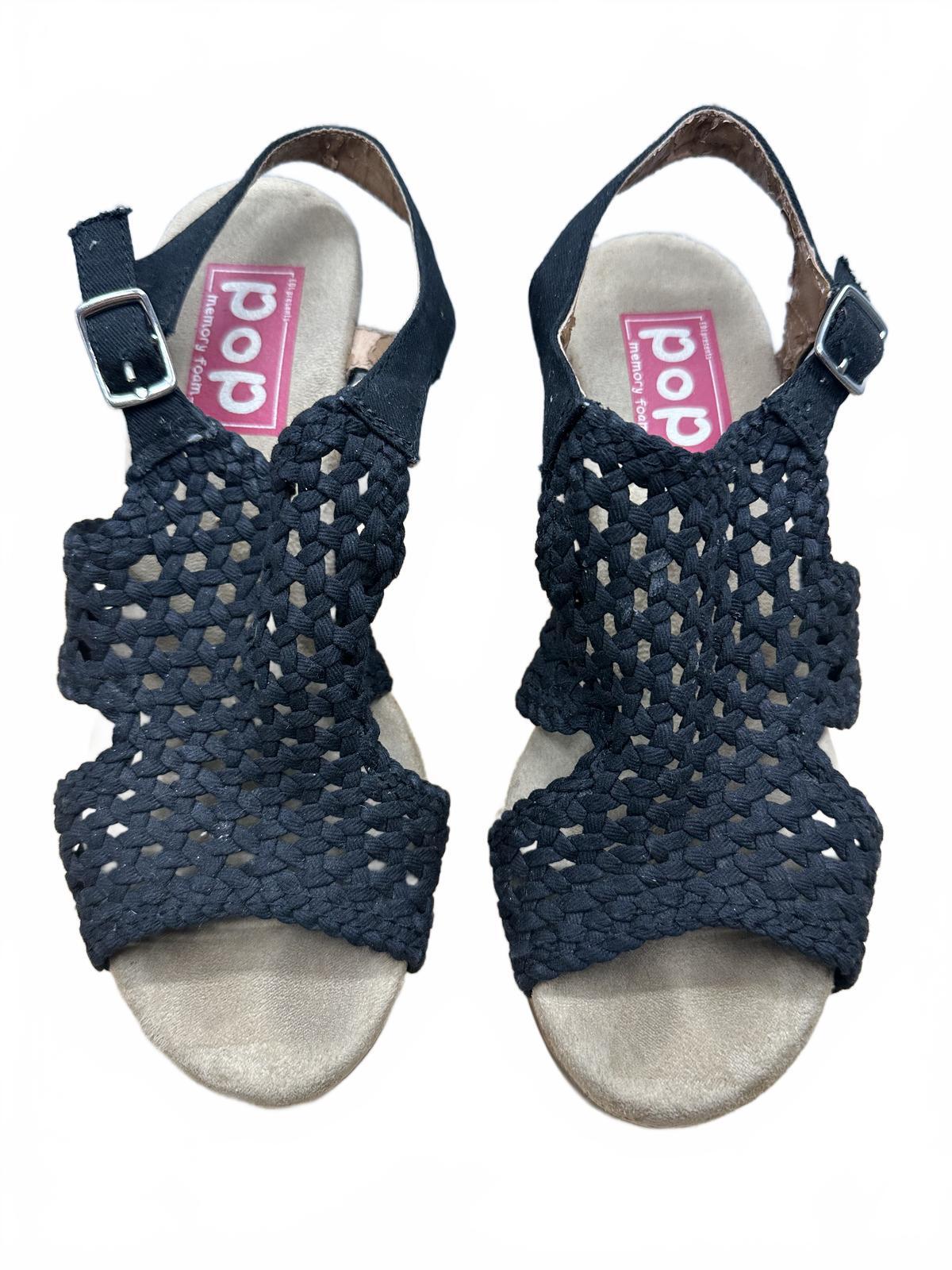 Pop Black Woven Cork Wedge Sandals