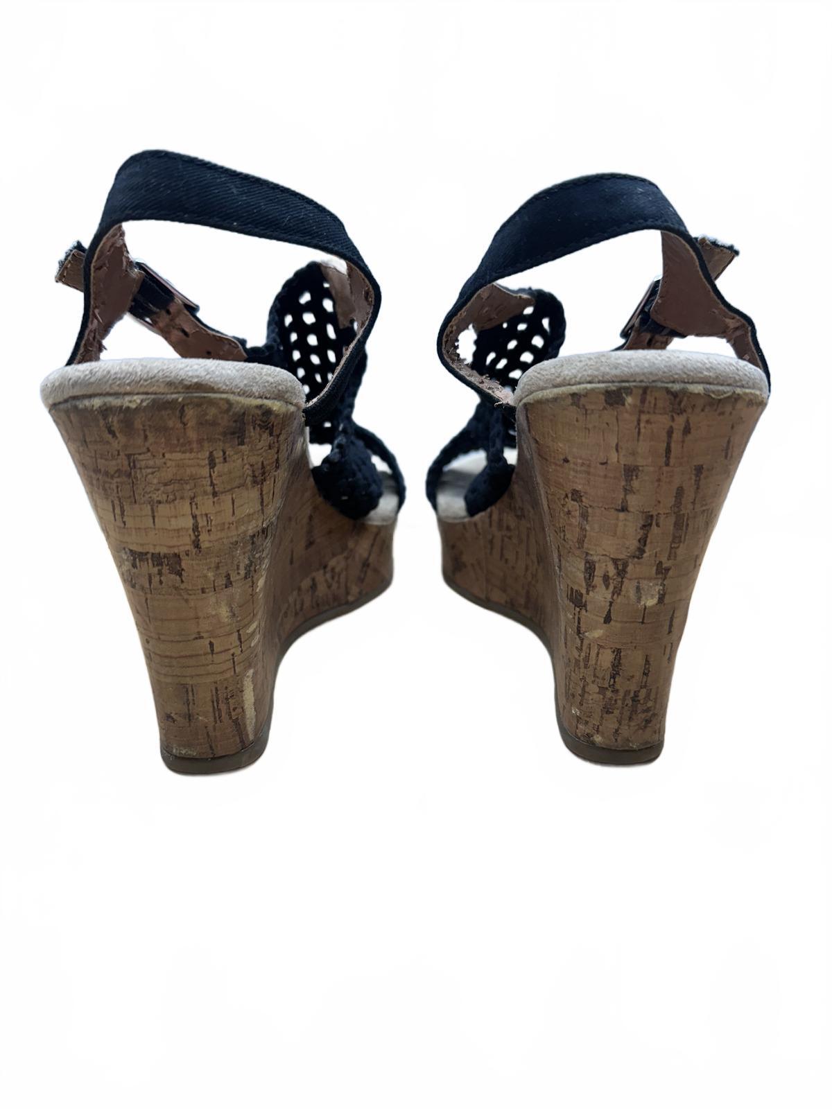 Pop Black Woven Cork Wedge Sandals