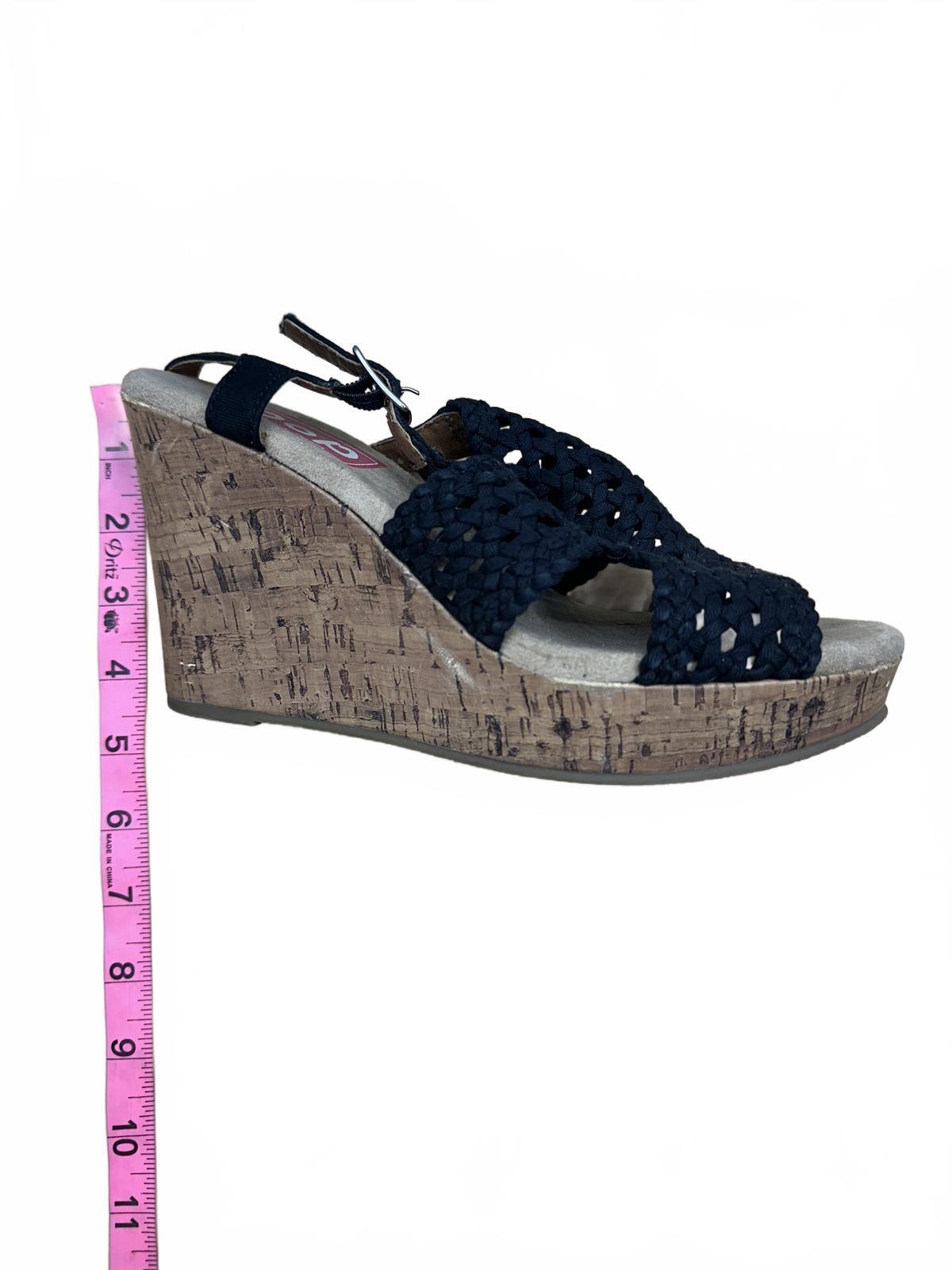 Pop Black Woven Cork Wedge Sandals