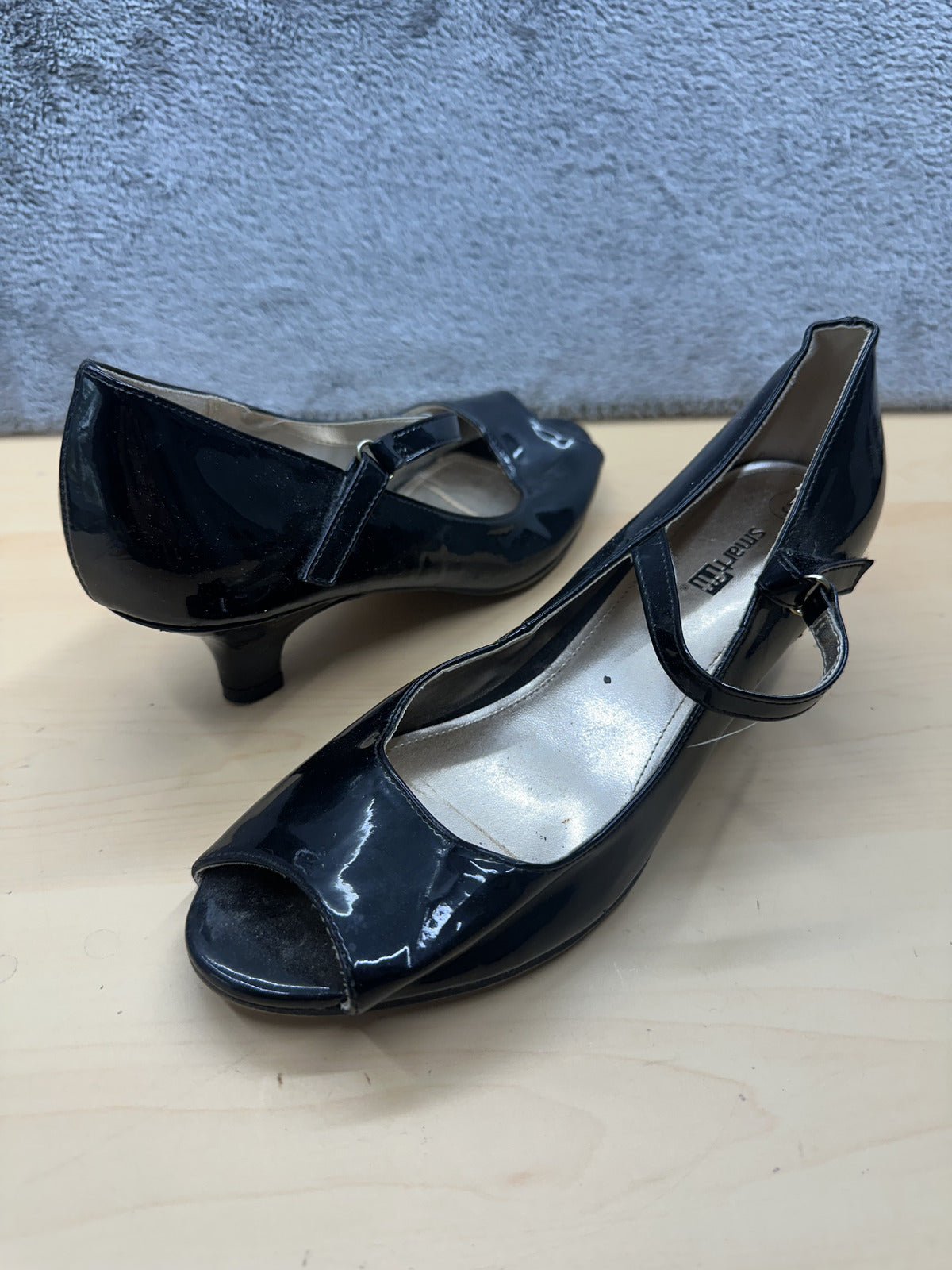 SMARTfit Black Patent Leather Peep Toe Mary Jane Heels
