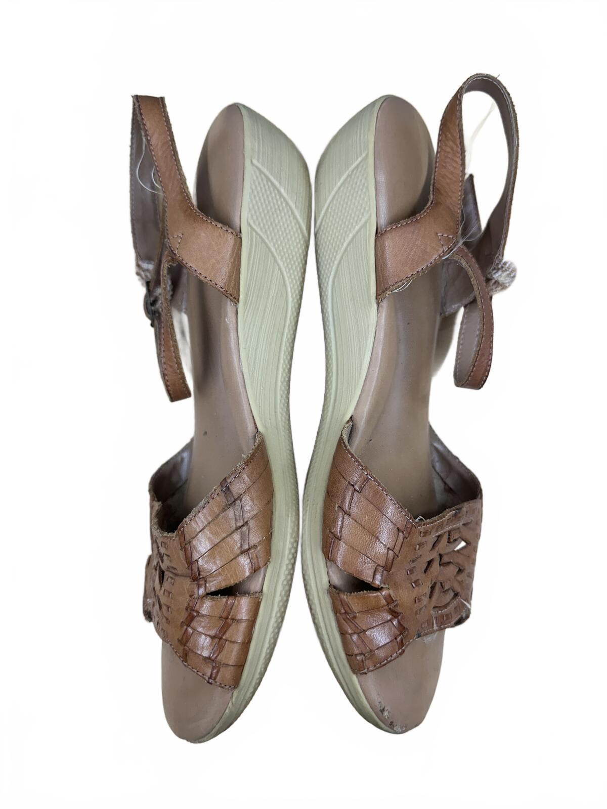 Brown Leather Woven Ankle Strap Sandals Boho Y2K Summer