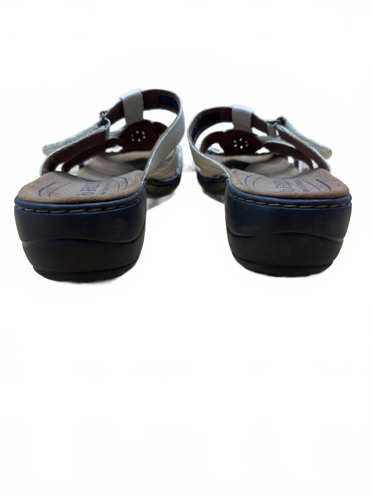Cobb Hill White Strappy Slide Sandals with Braided and Circular Accents