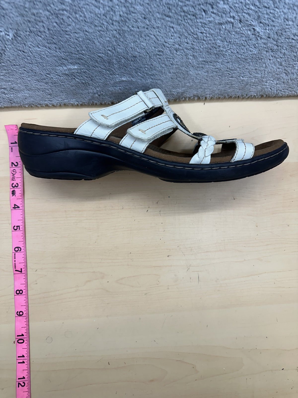 Cobb Hill White Strappy Slide Sandals with Braided and Circular Accents