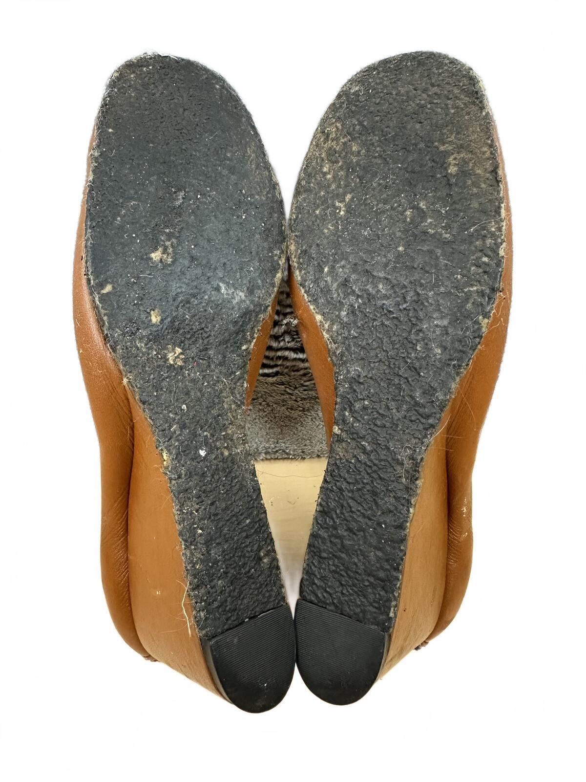 Vintage Brown Leather Wedge Slip On Heels 90s Y2K Retro