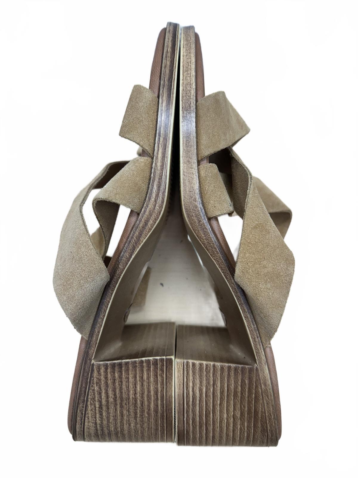 Mila Paoli Beige Suede Strappy Block Heel Sandals
