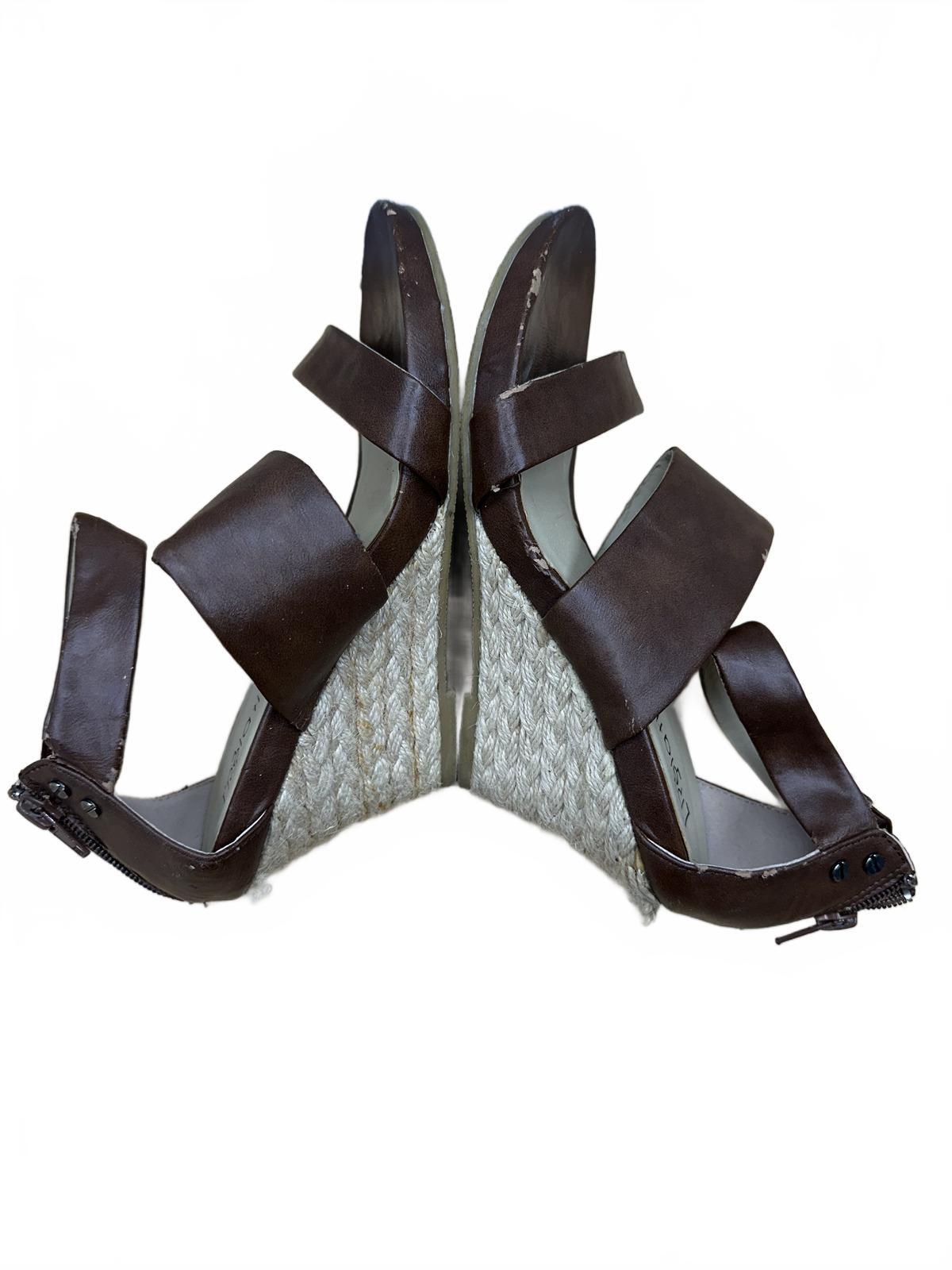 Relativity Brown Wedge Sandals Vintage Inspired with Back Zipper and Studs