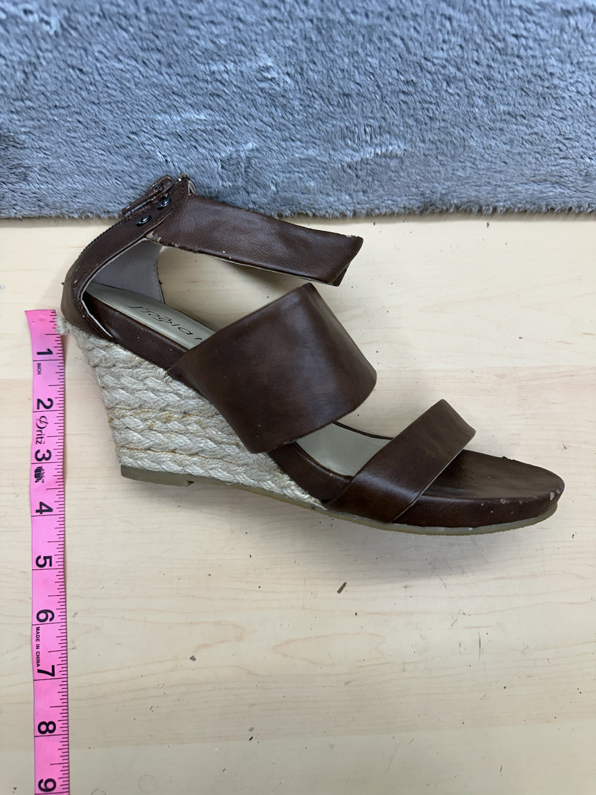 Relativity Brown Wedge Sandals Vintage Inspired with Back Zipper and Studs