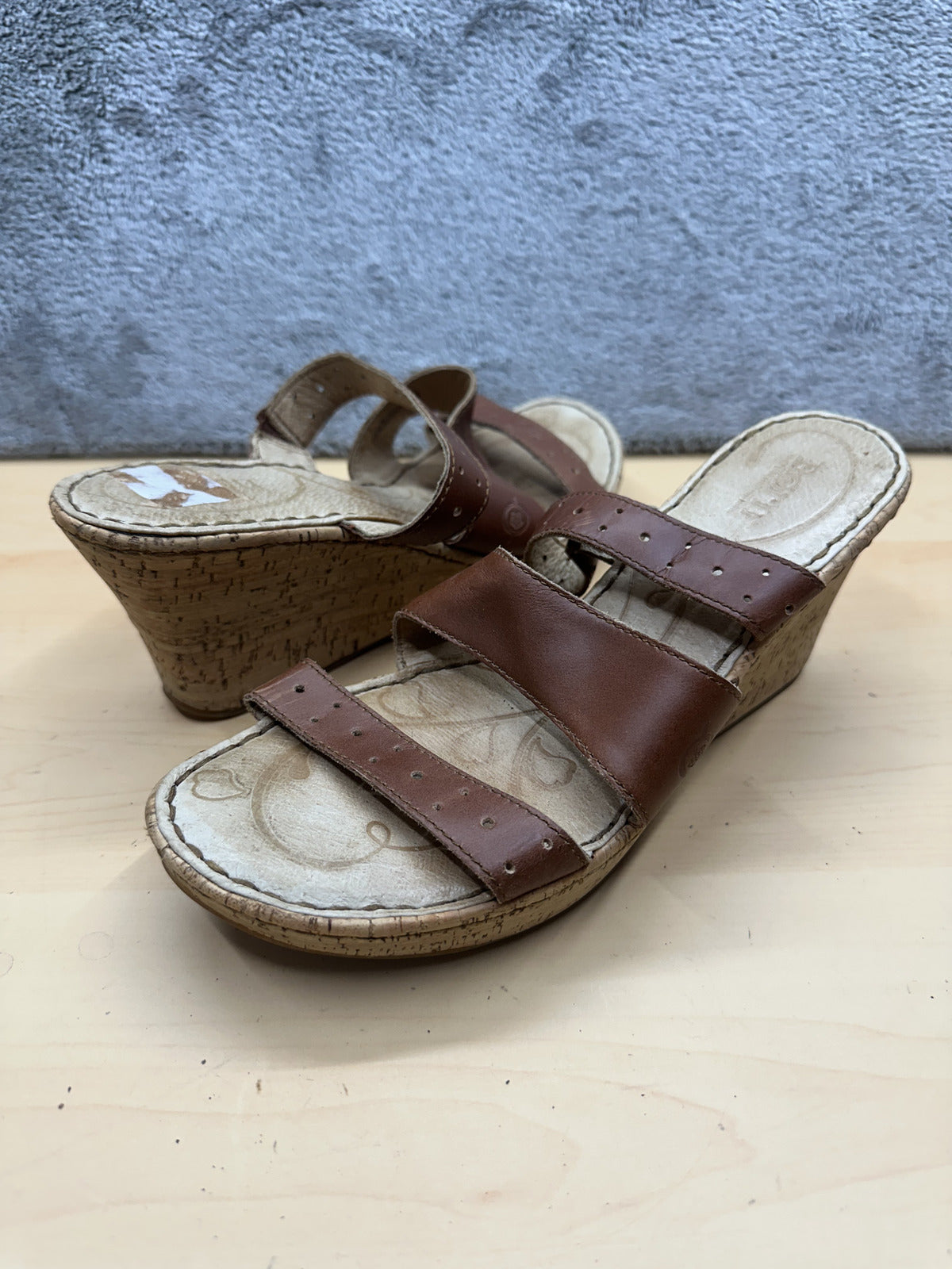 Born Brown Leather Cork Wedge Sandals Classic Summer Style