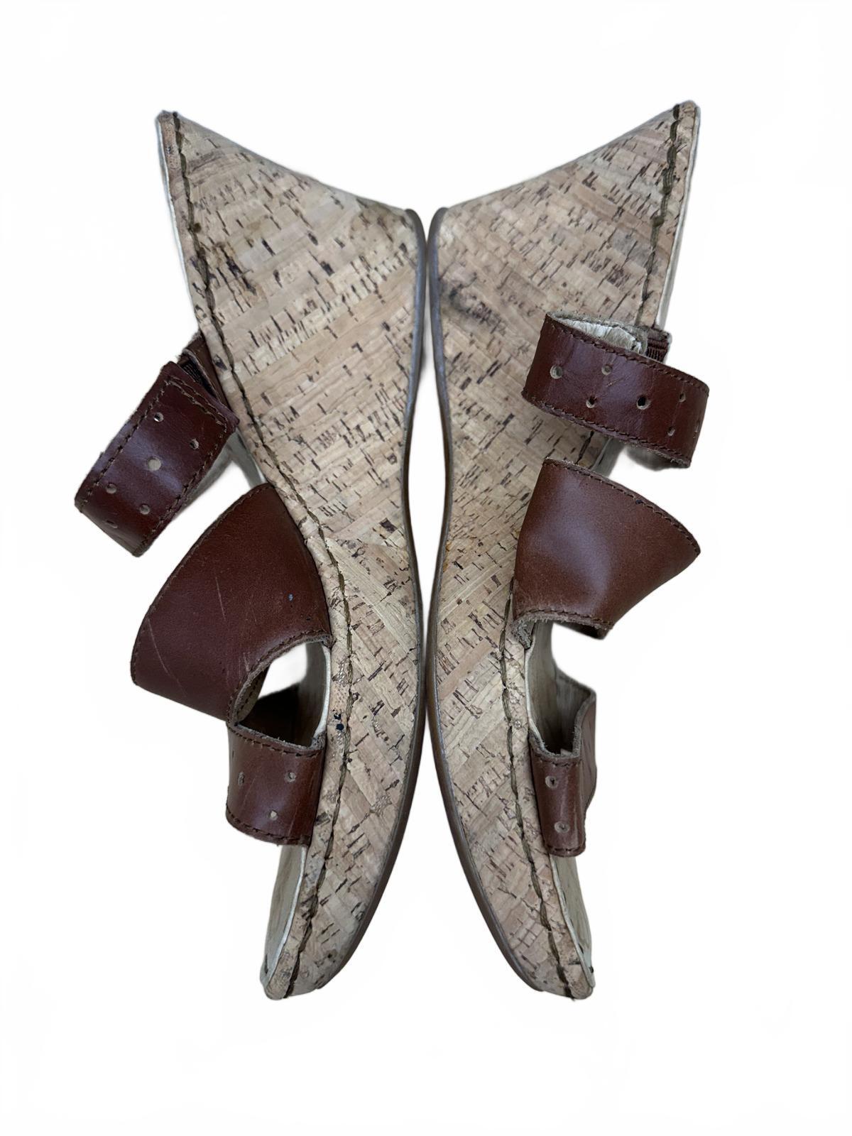 Born Brown Leather Cork Wedge Sandals Classic Summer Style
